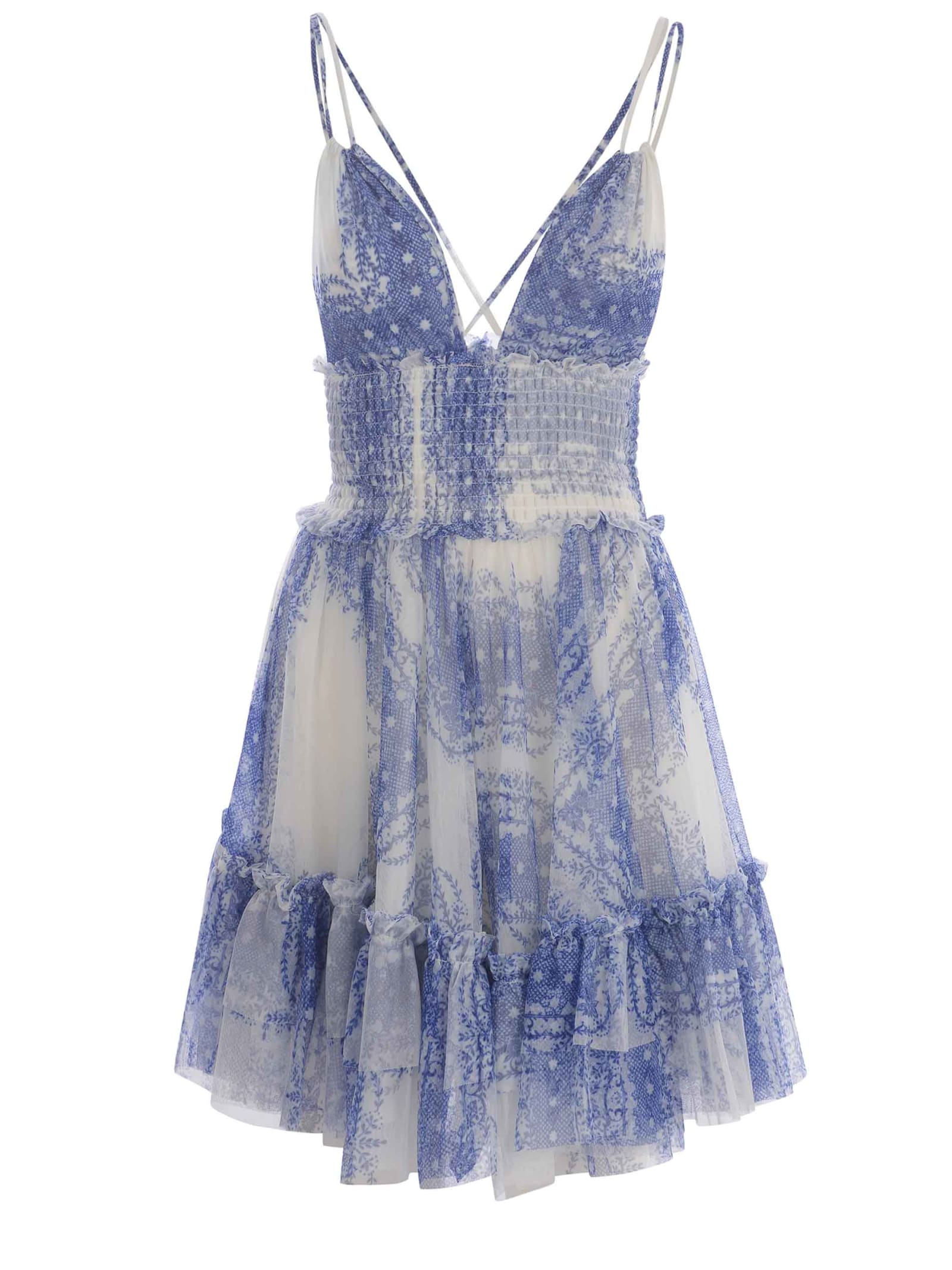 Shop Philosophy Di Lorenzo Serafini Dress Philosophy Made Of Printed Tulle In Azzurro