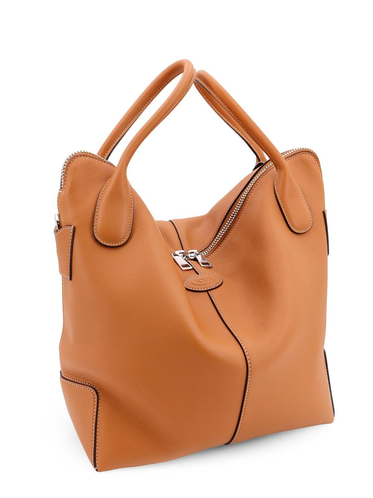 Shop Tod's Zip-fastened Top Handle Bag In Leather Brown