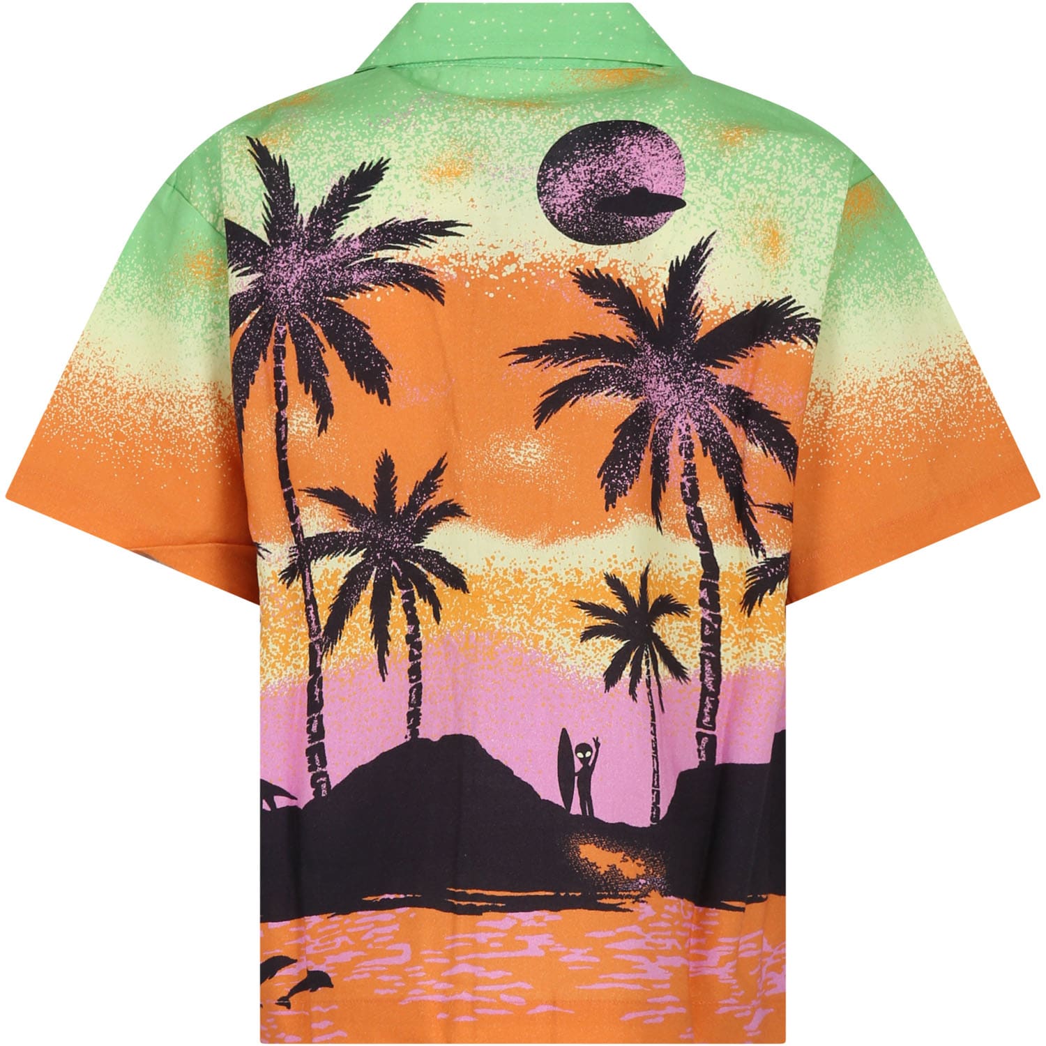 Shop Molo Orange Shirt For Boy With Alien And Palm Tree Print In Multicolor