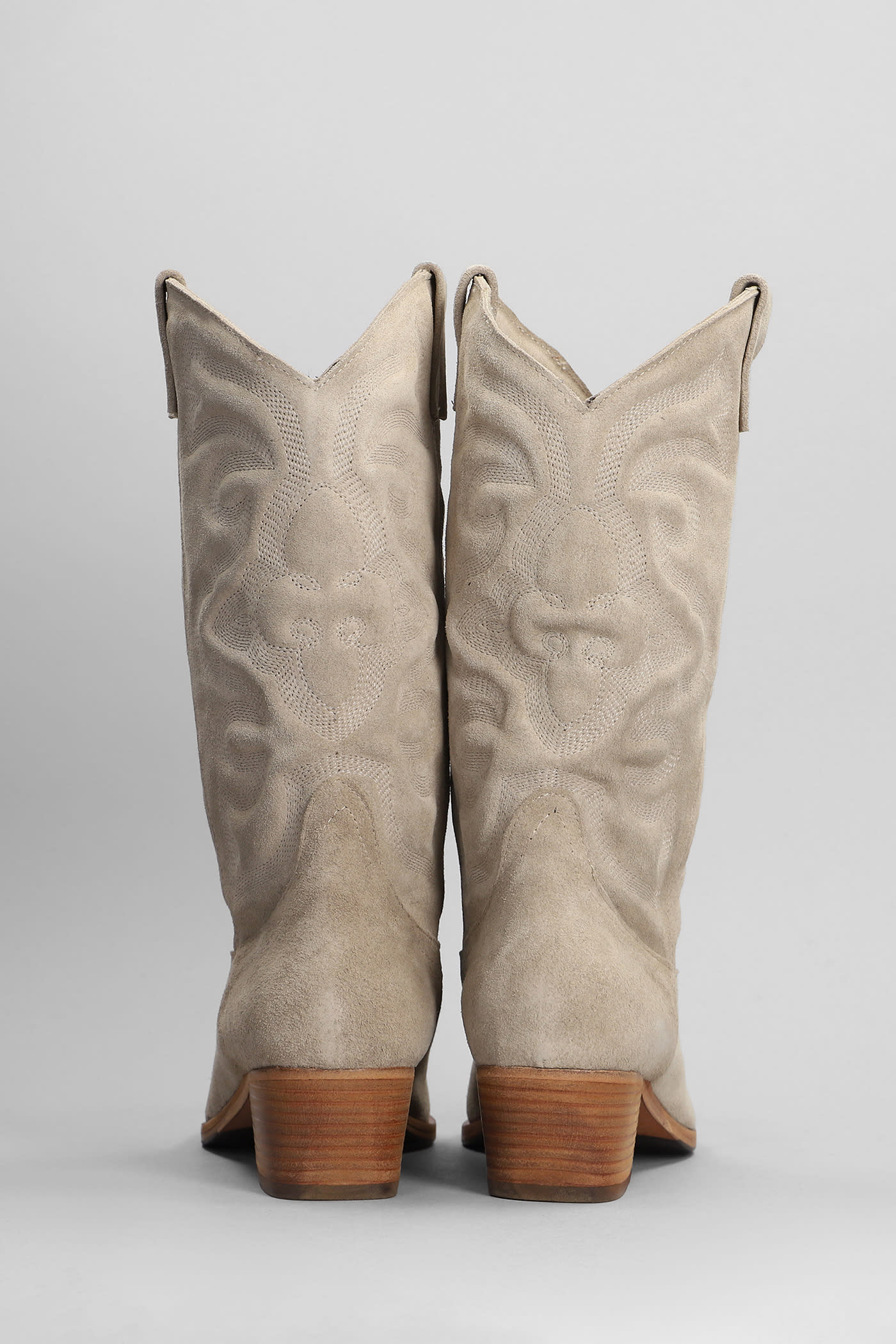 Shop Julie Dee Texan Boots In Taupe Suede