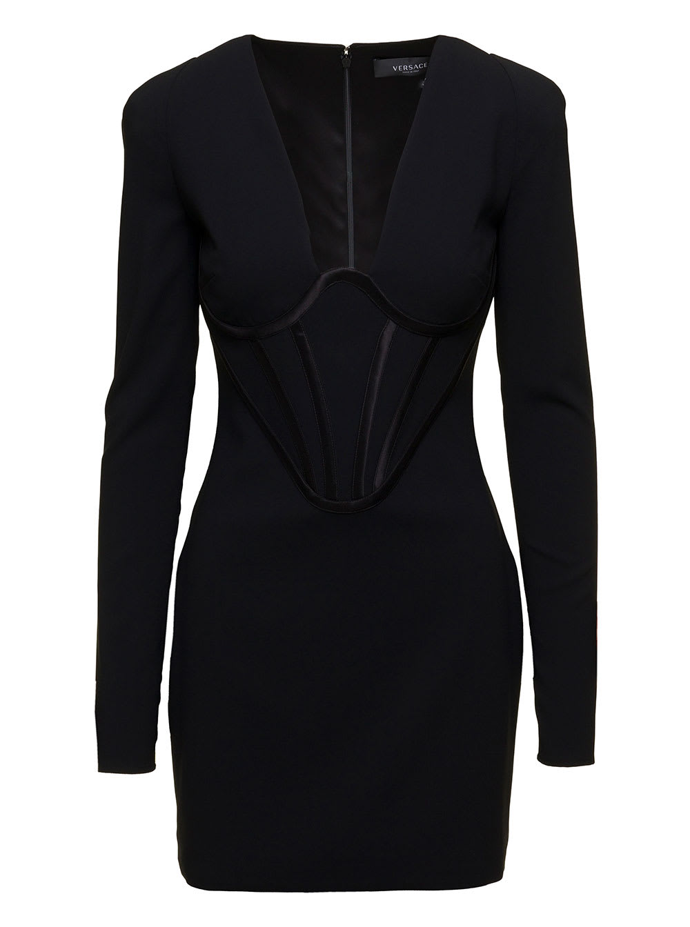 Versace Black Corset Mini Dress In Crêpe Georgette Woman Versace