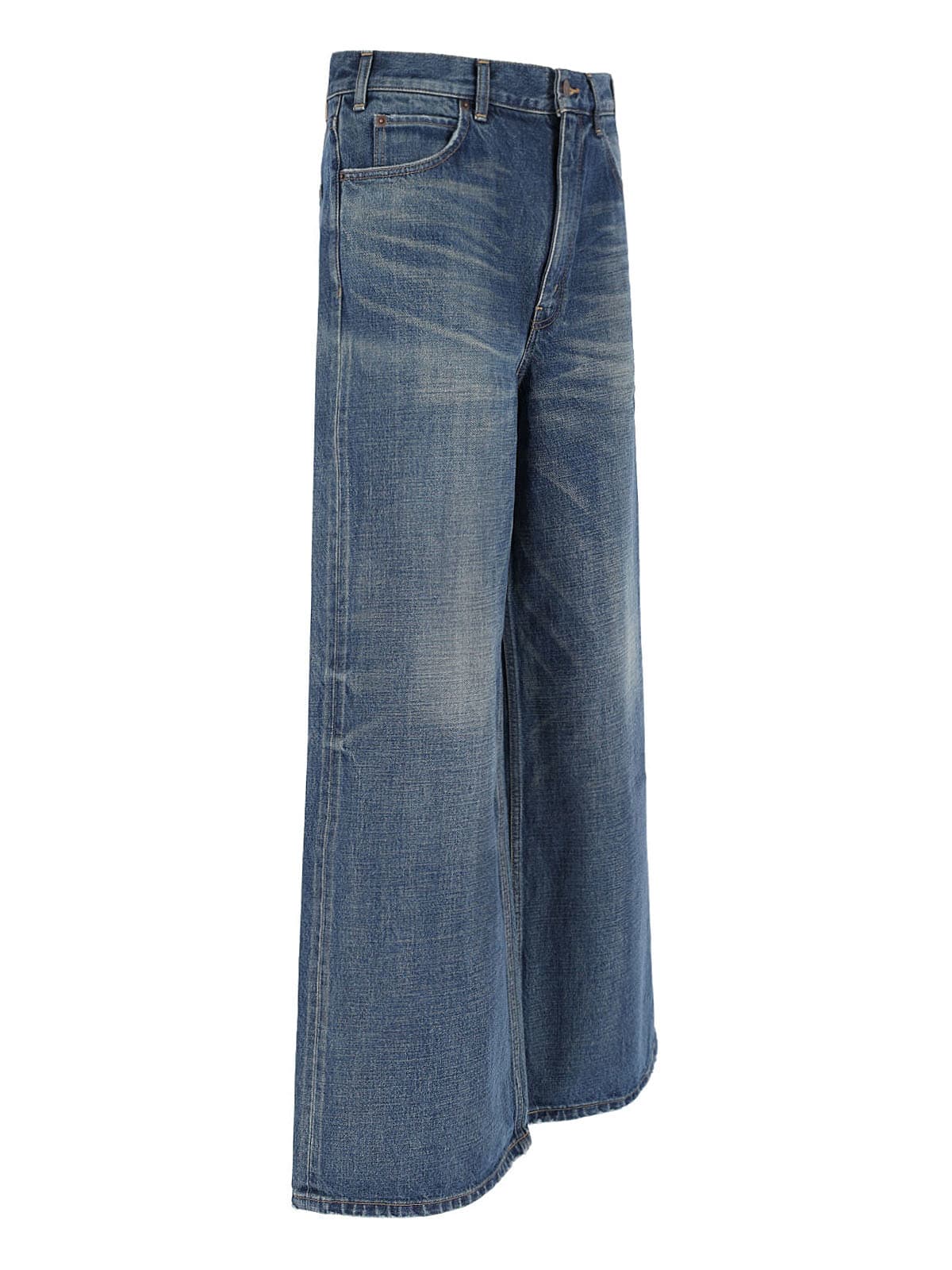 Celine Wide Leg Trousers Faded Effect In Blue