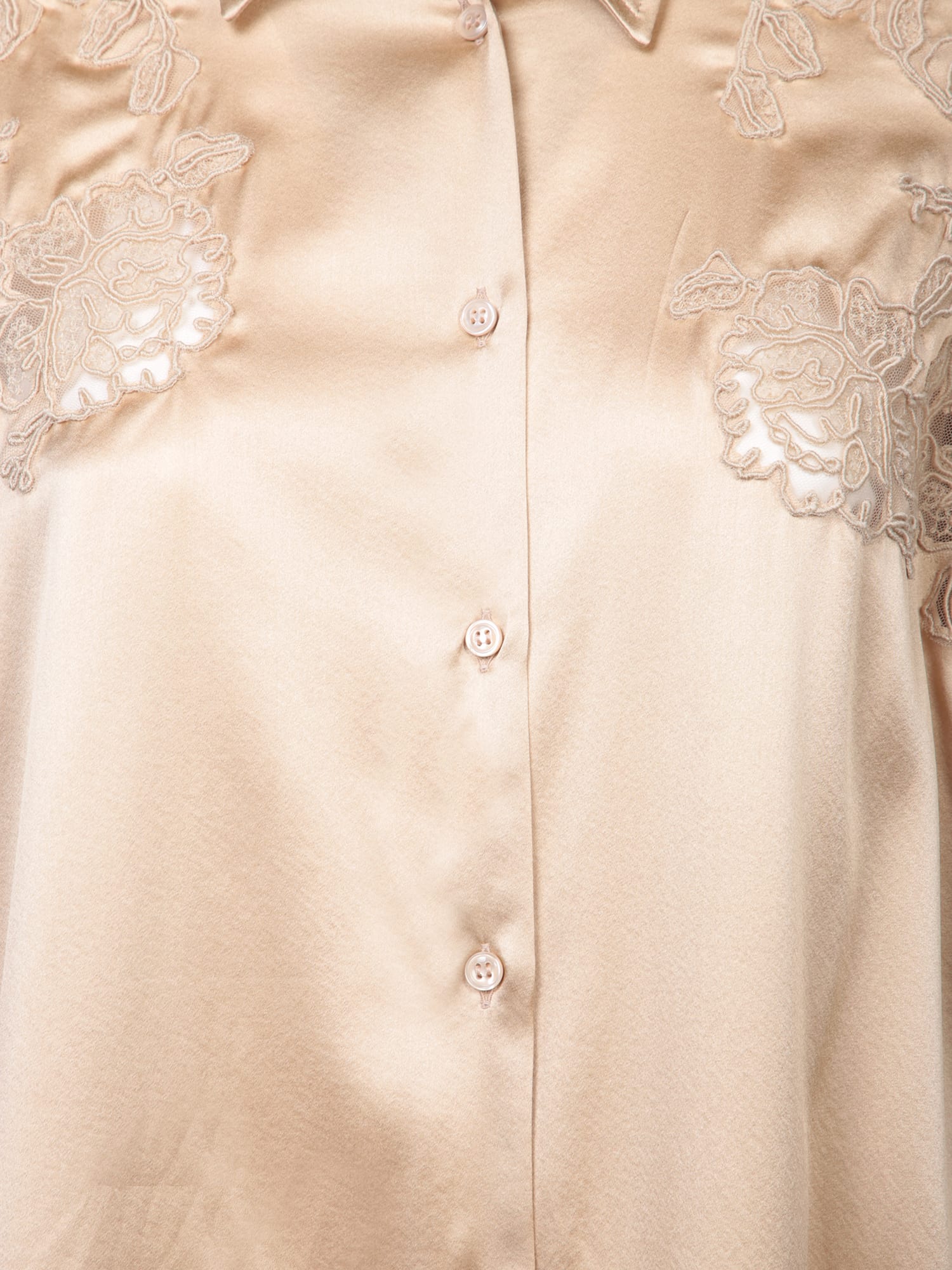 Shop Ermanno Scervino Embroidered Beige Silk Shirt