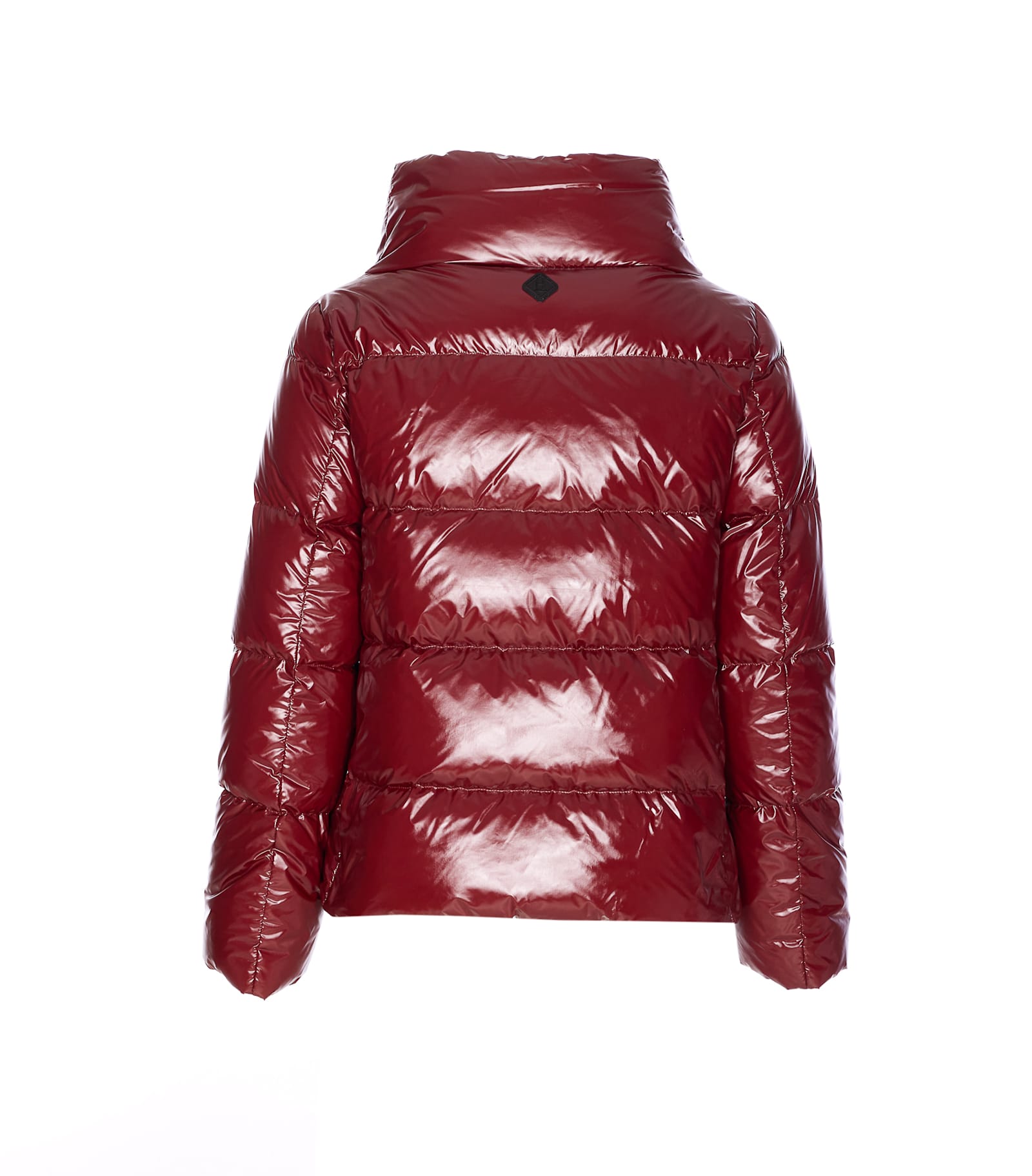Herno Cropped Red Puffer Jacket With High Structured Collar In Burgundy