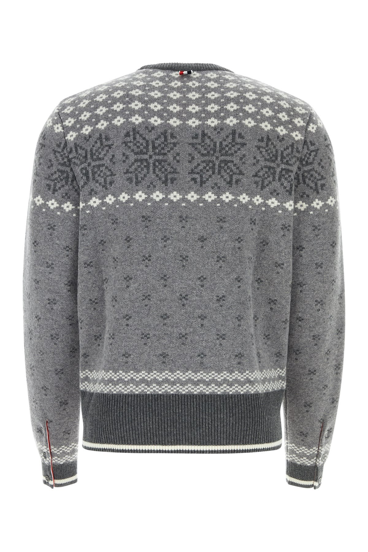 Thom Browne Embroidered Wool Sweater In Tonalgrey