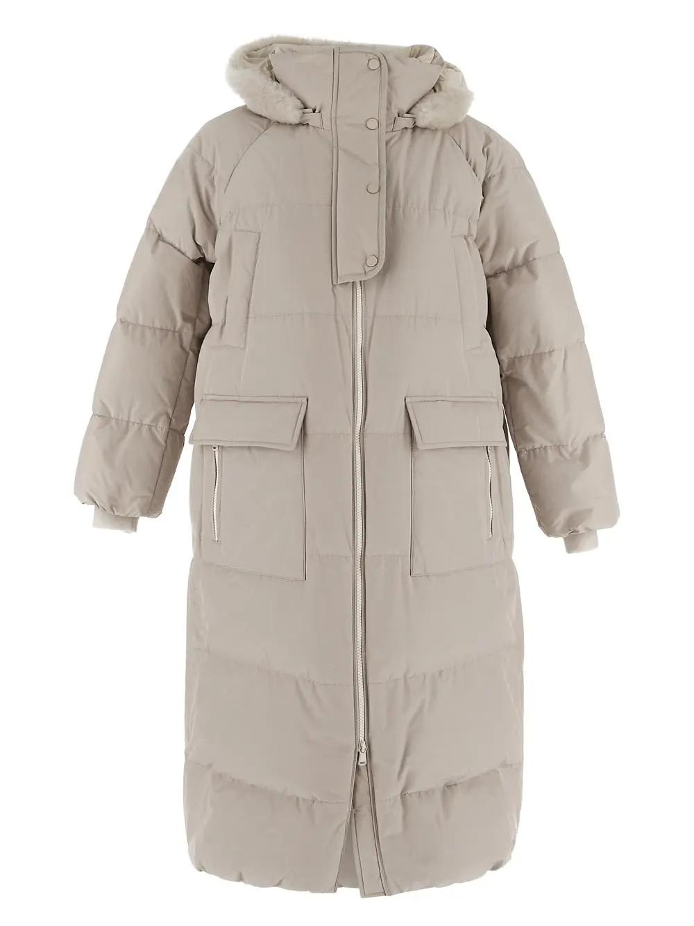 Long Down Jacket With Detachable Hood