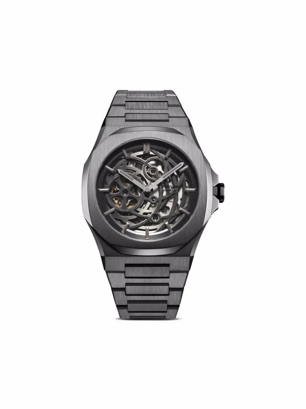 Shop D1 Milano Skeleton Rubber Gun Metal 41.5 Mm Watch In Grey