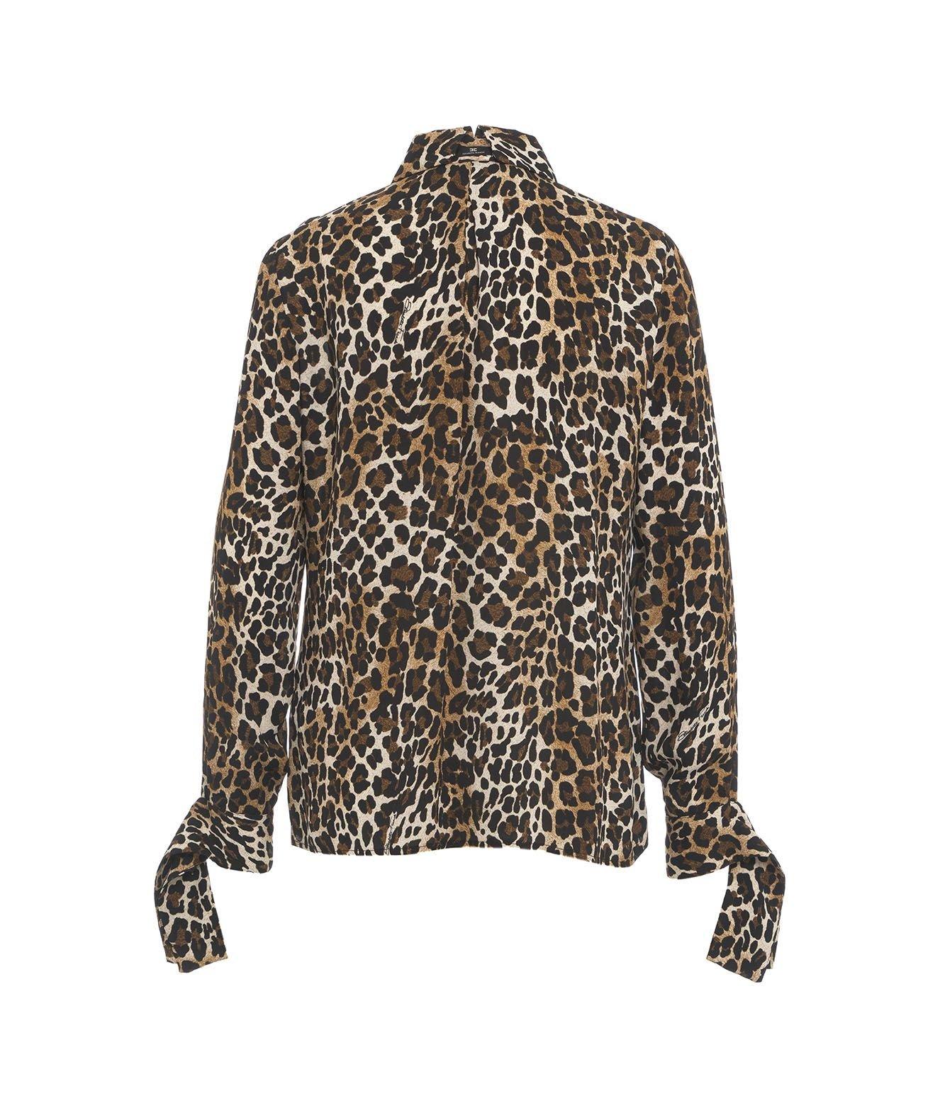 Shop Elisabetta Franchi Ribbon Cuffs Animalier Printed Georgette Blouse