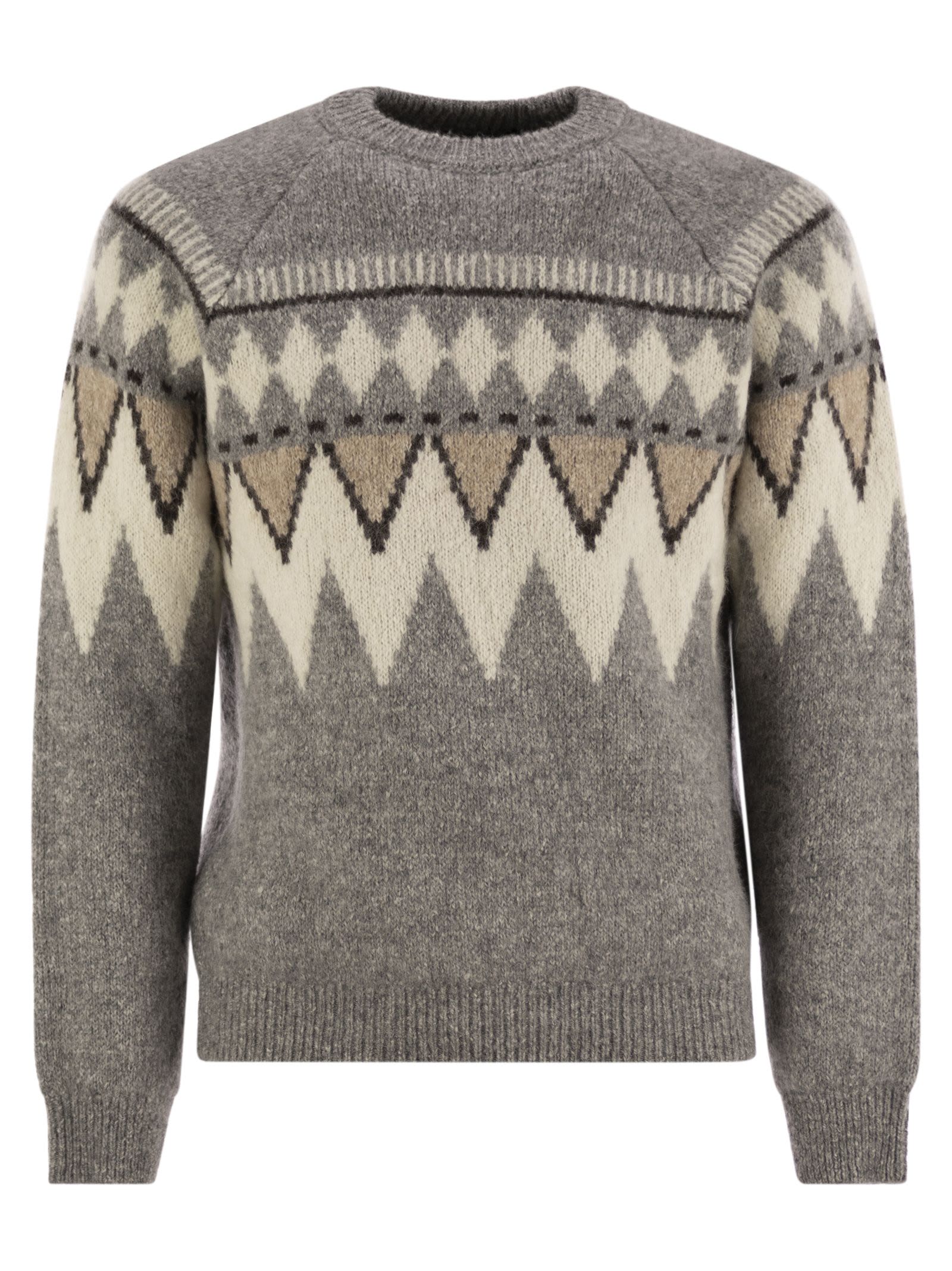 Shop Peserico Jacquard Jersey In Alpaca, Cotton And Wool In Grey