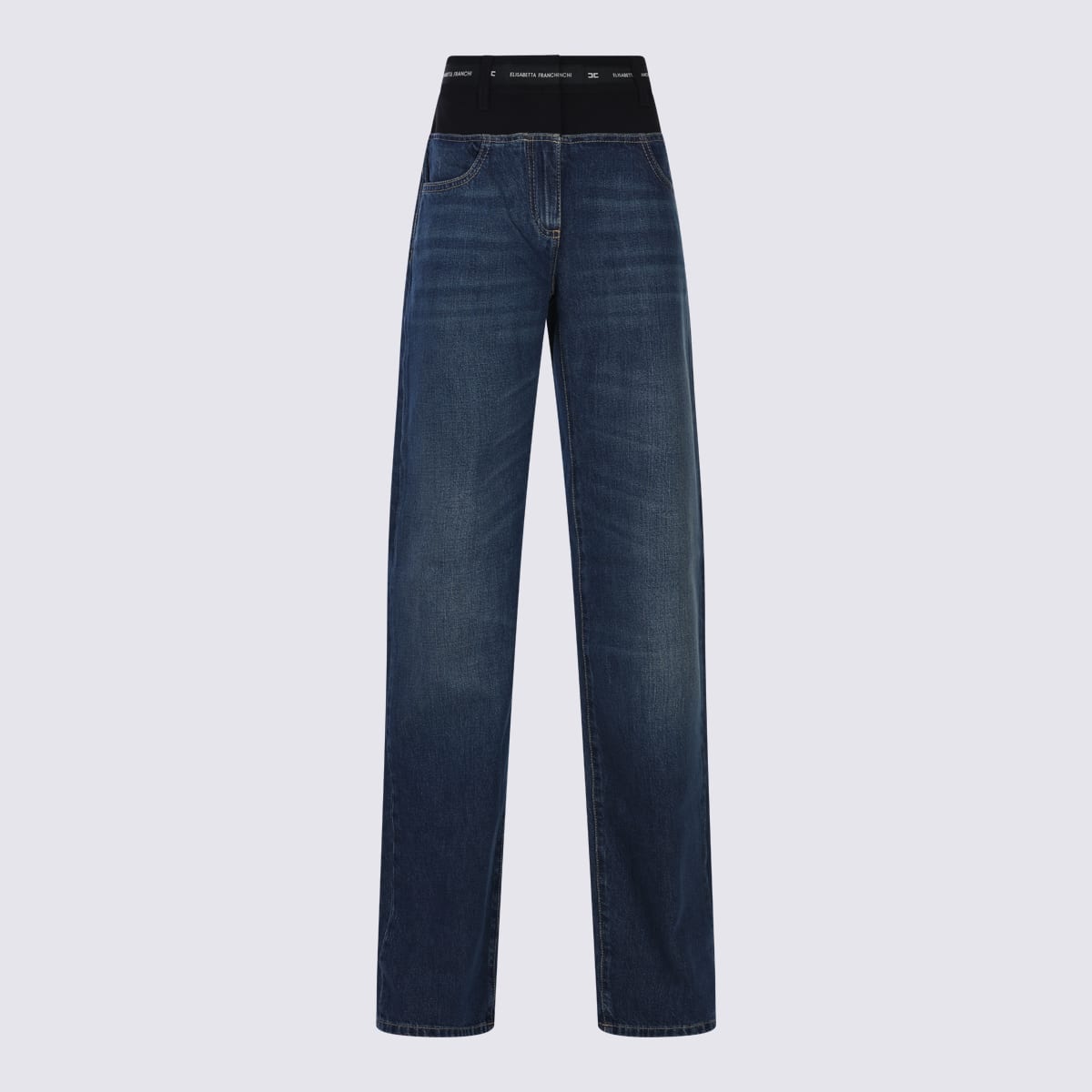 Elisabetta Franchi Blue And Black Cotton Jeans In Black