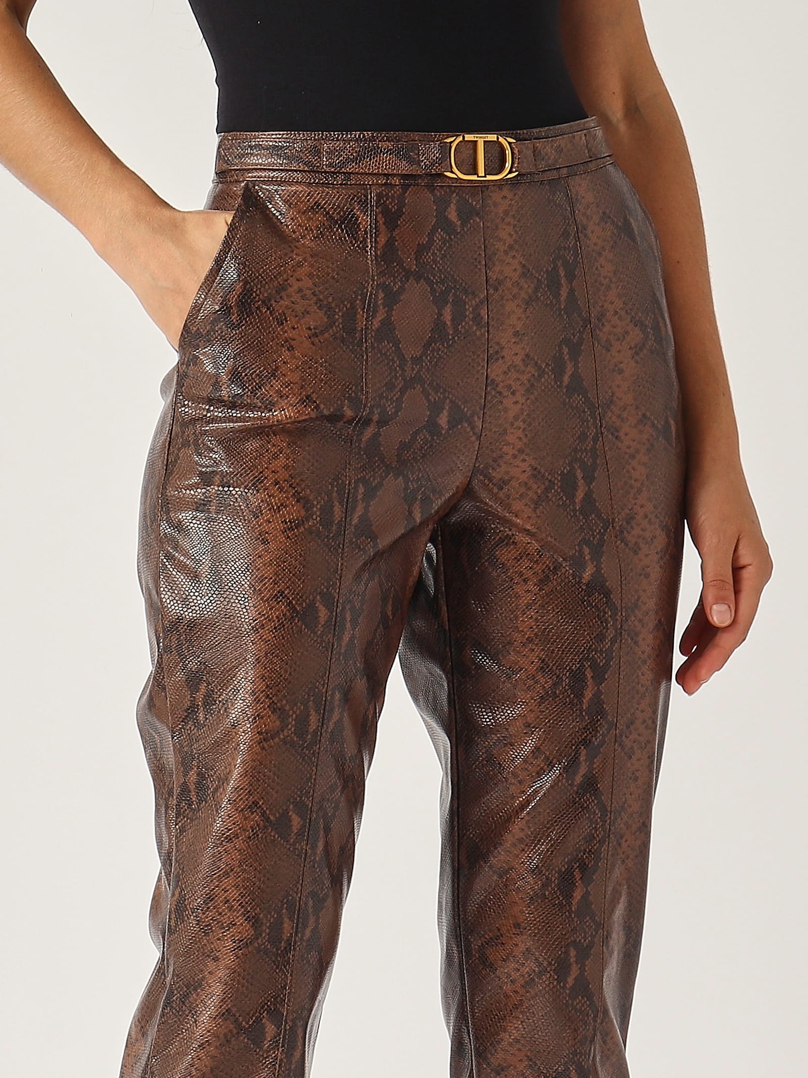 Shop Twinset Poliester Trousers In Caffe