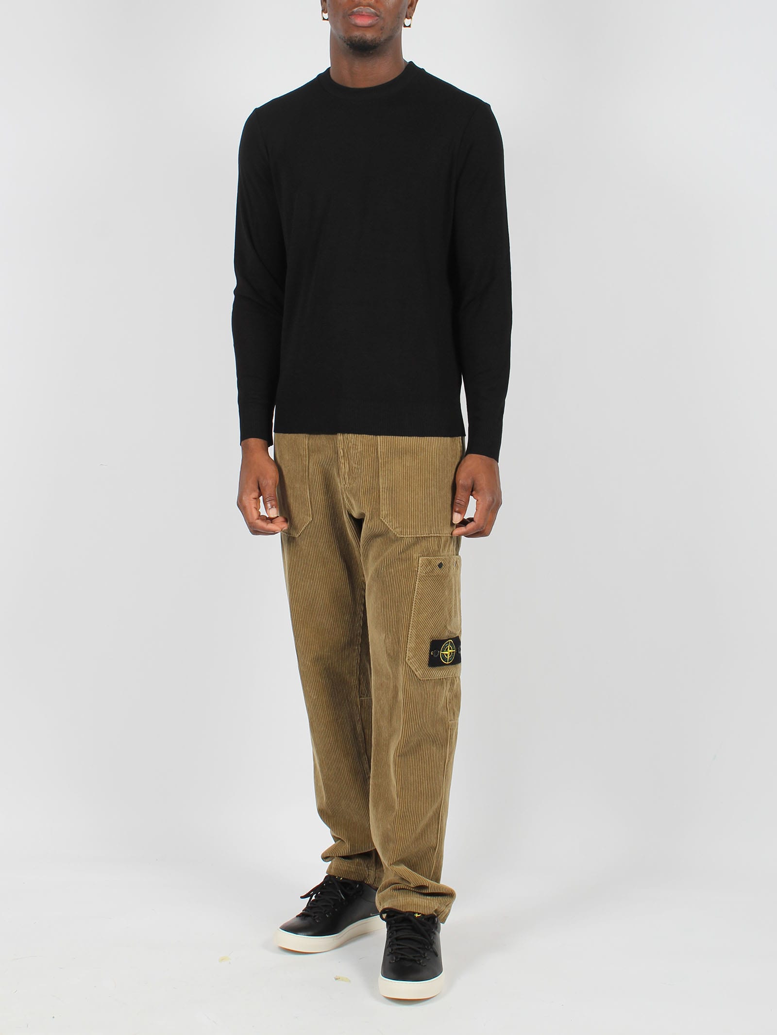 Shop Stone Island Corduroy Cargo Trousers In Green