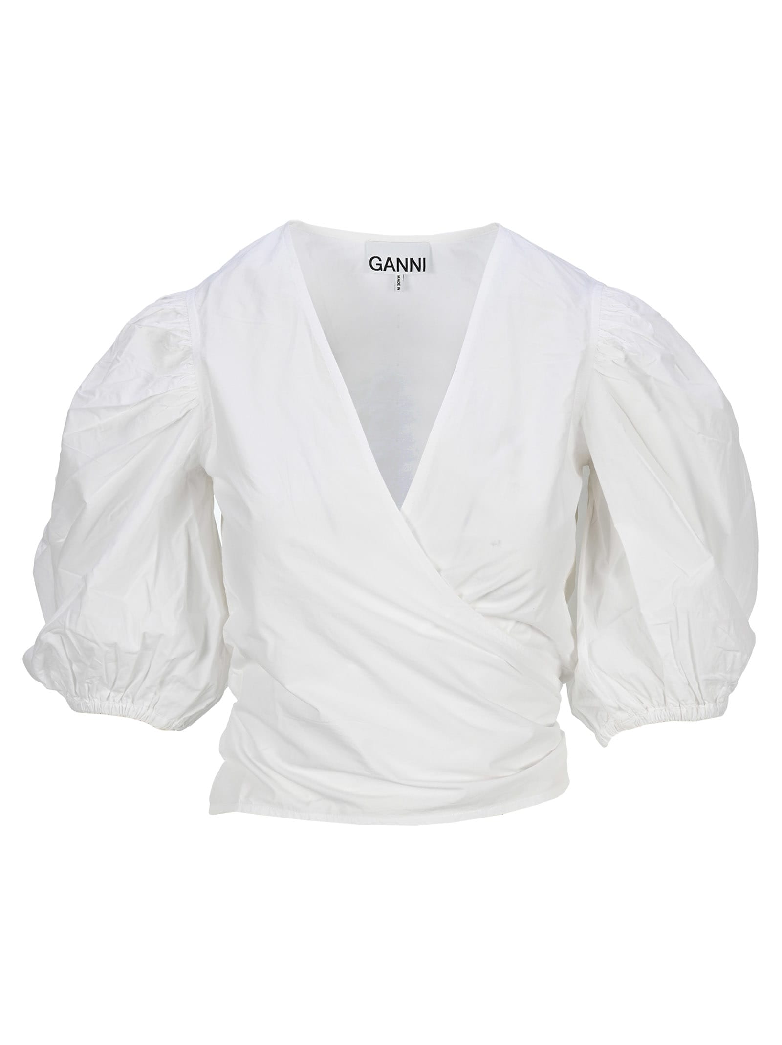 ganni cotton poplin wrap shirt