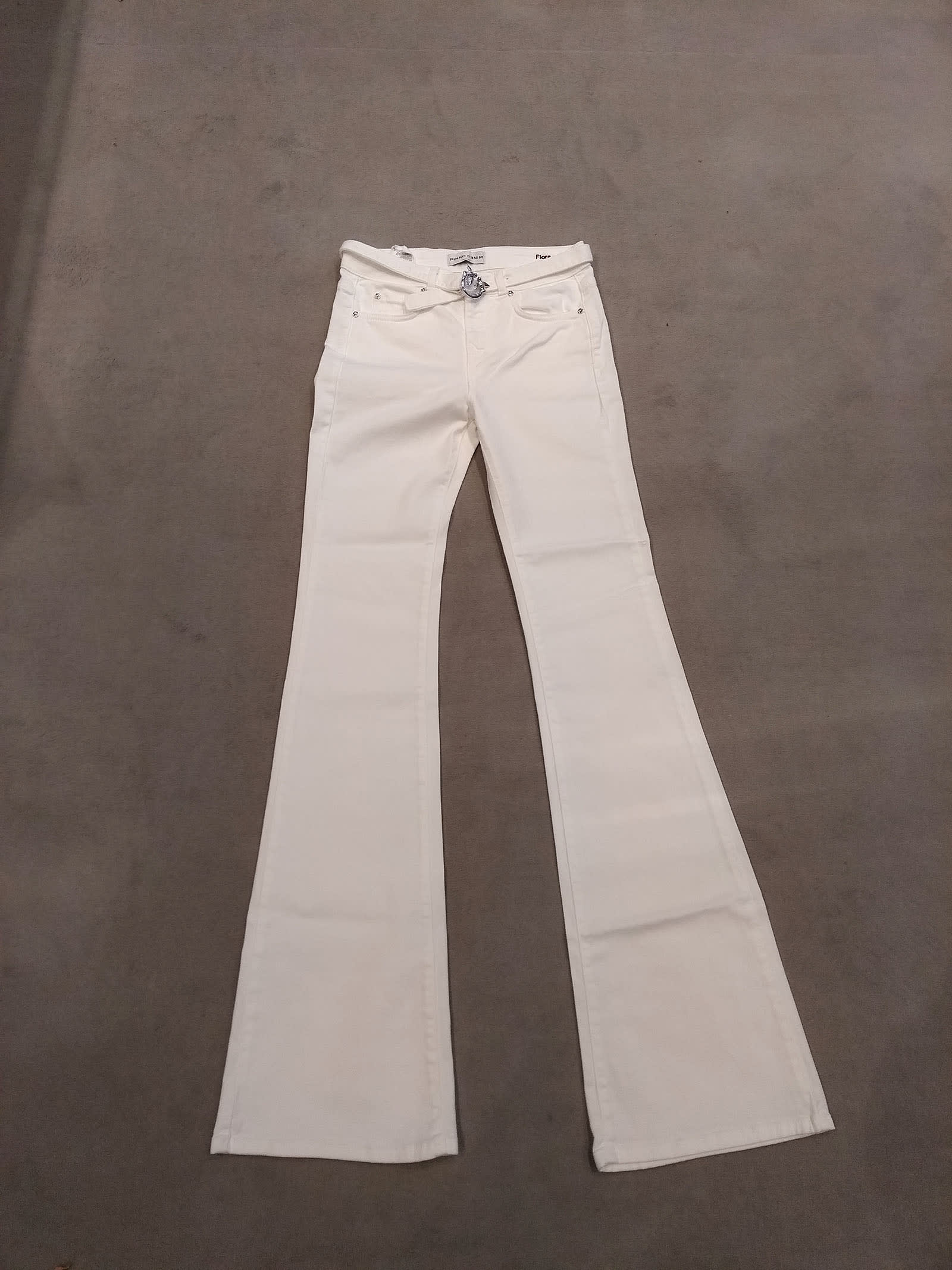 Pinko Flared Wide-leg Jeans In Off White
