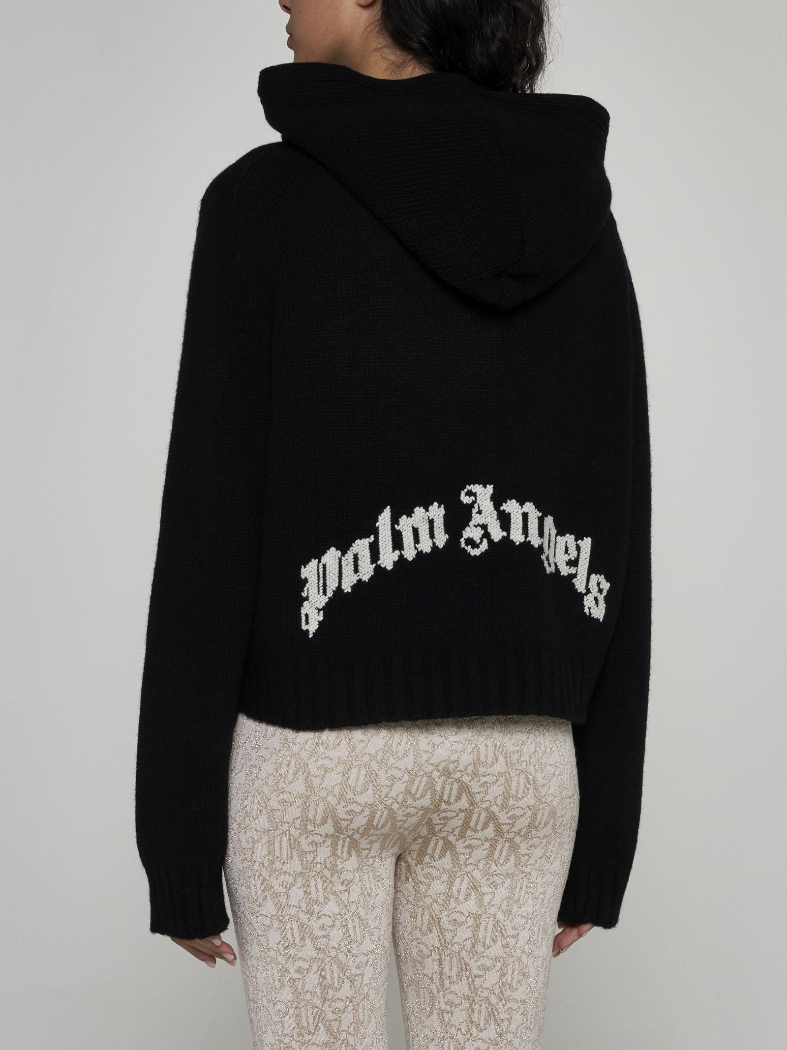 Shop Palm Angels Logo Wool-blend Hoodie In Black White