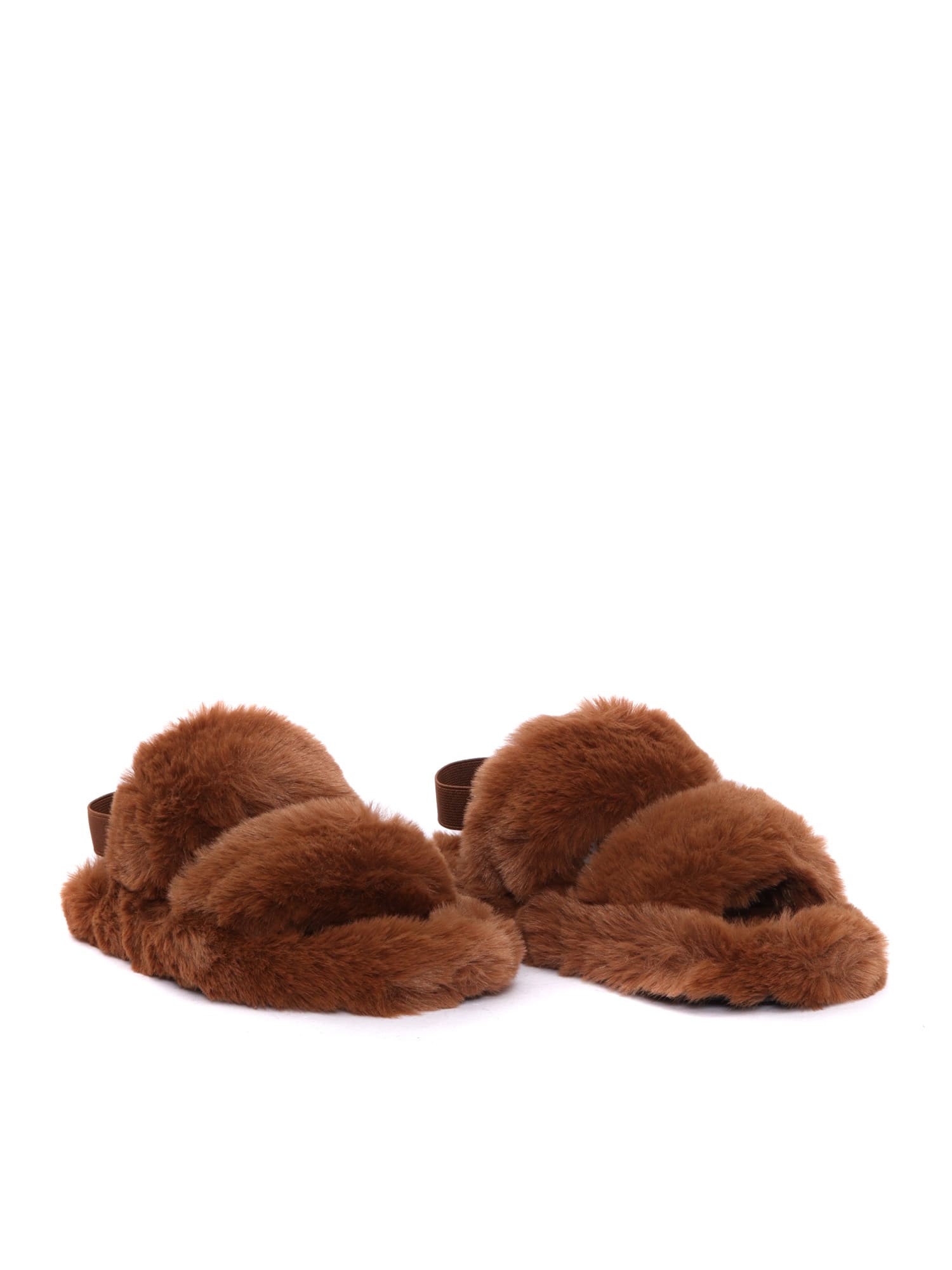 Monnalisa Peluche Slippers In Brown