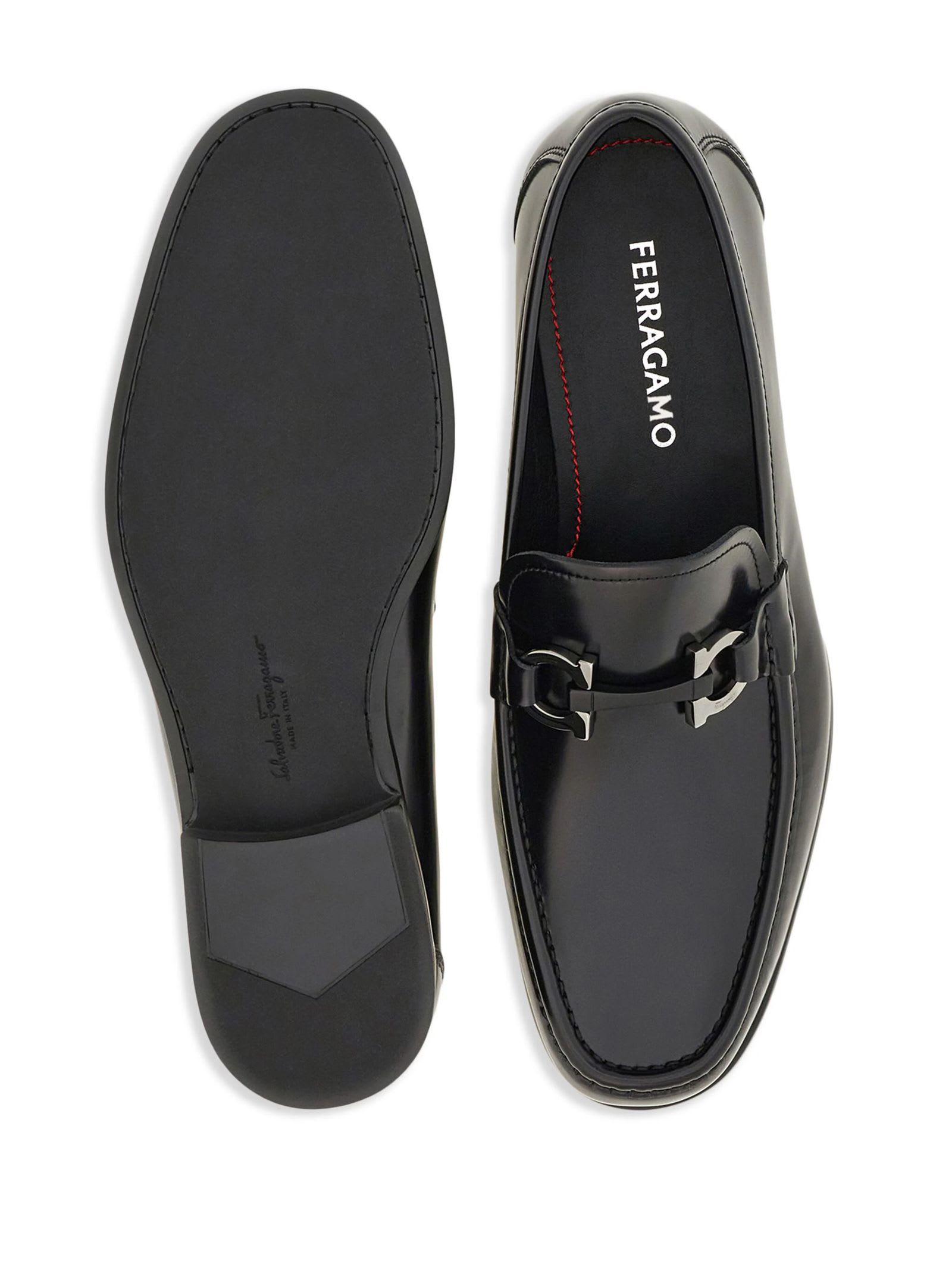 Shop Ferragamo Black Brushed Calf Leather Loafer