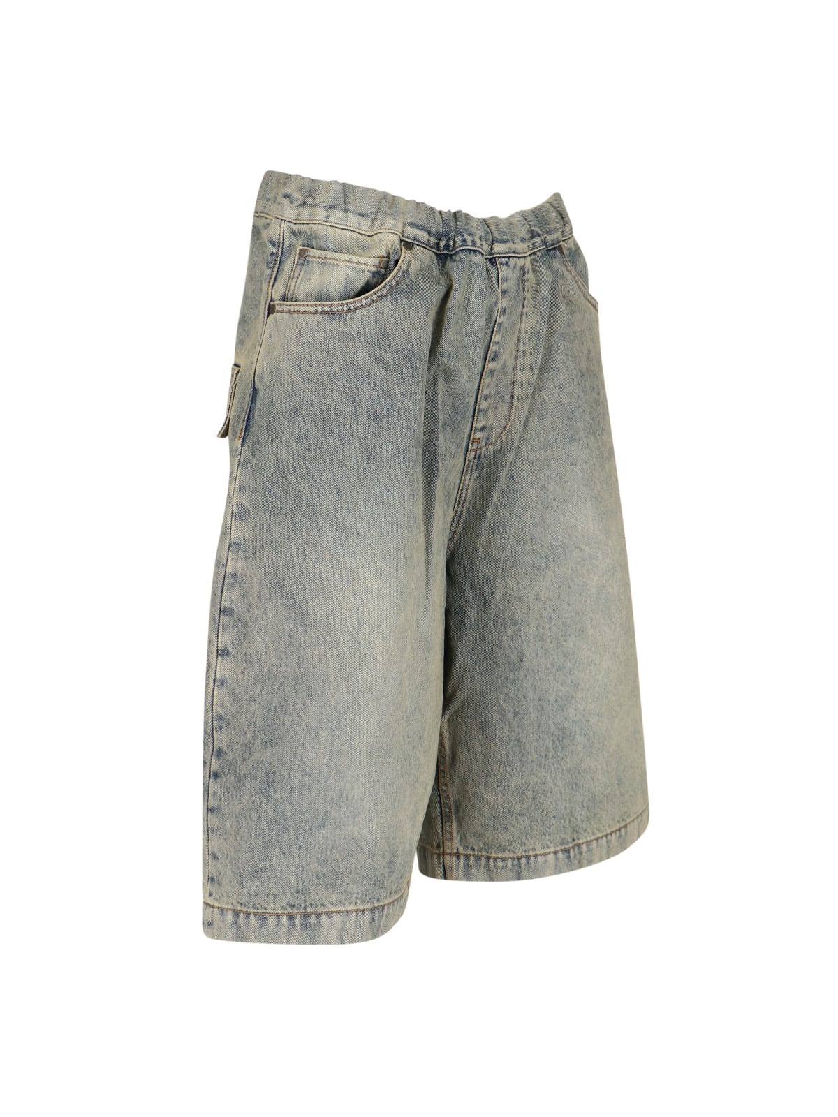 Entire Studios Wide-leg Denim Shorts With Drawstring Closure In Multi