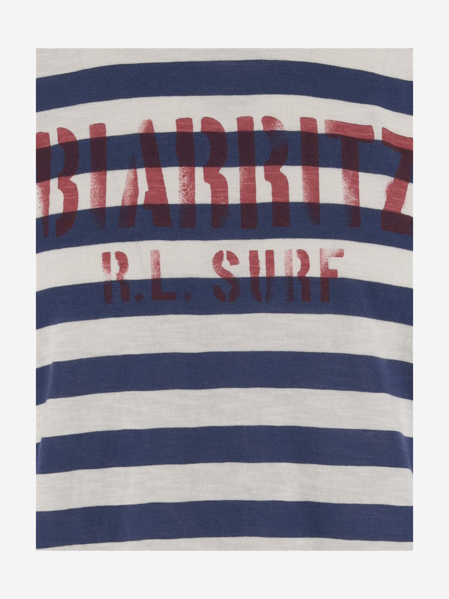 Shop Ralph Lauren Cotton T-shirt With Striped Pattern And Logo In Light Navy Multi