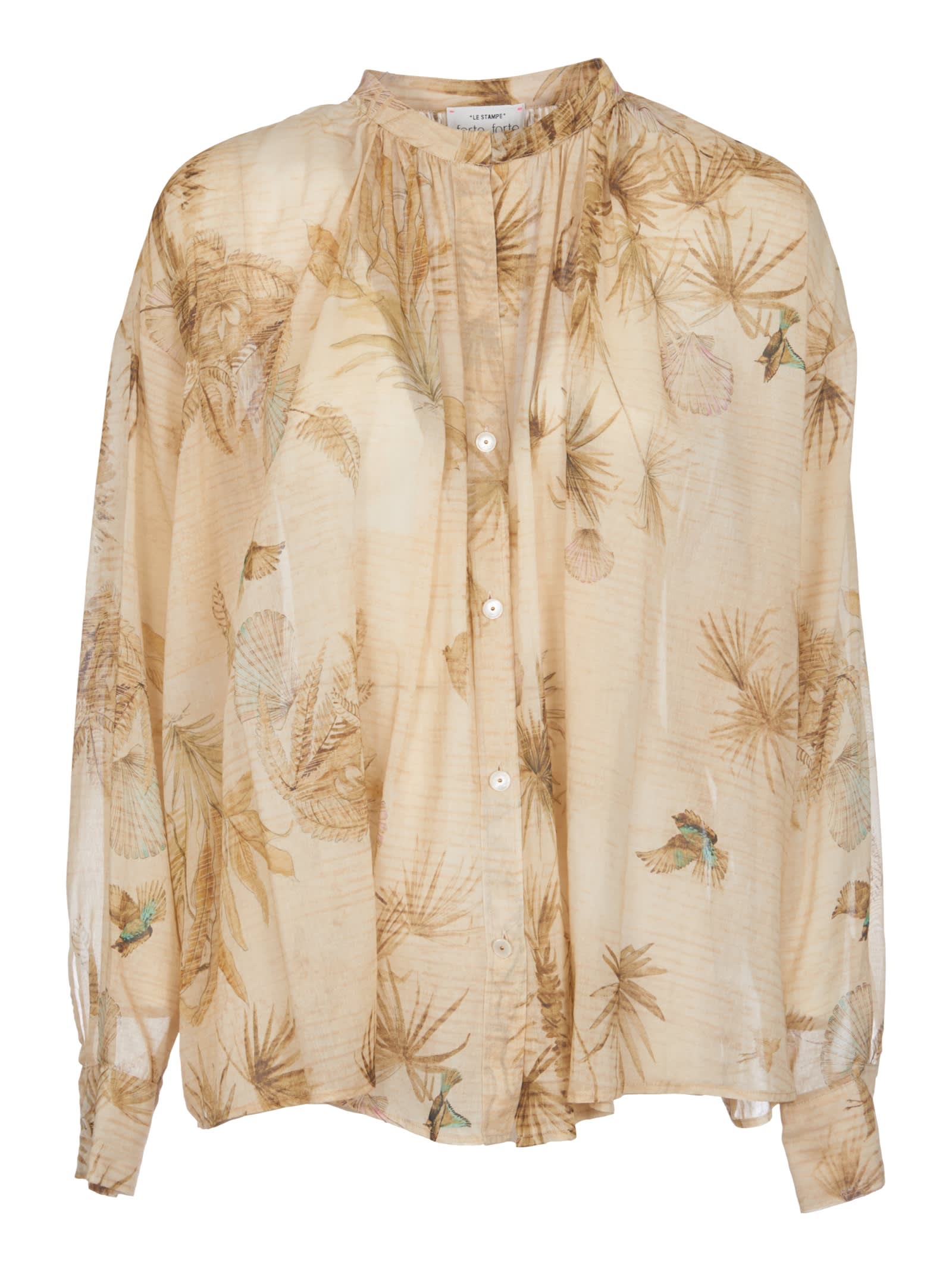 FORTE FORTE BAND COLLAR FLORAL PRINTED SHIRT