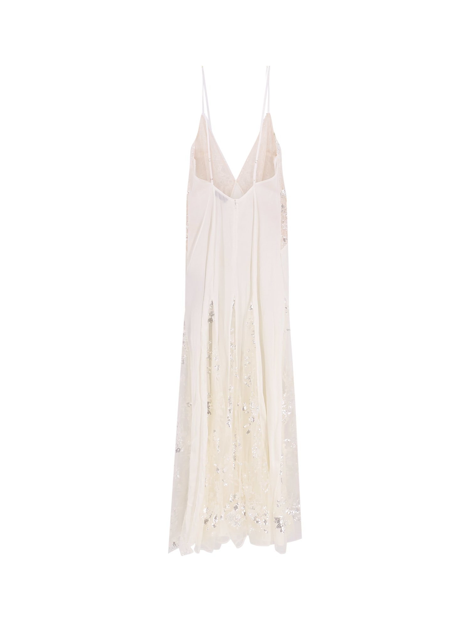 Elisabetta Franchi Red Carpet Dress In Silk Georgette Fabric And Embroidered Lace In White