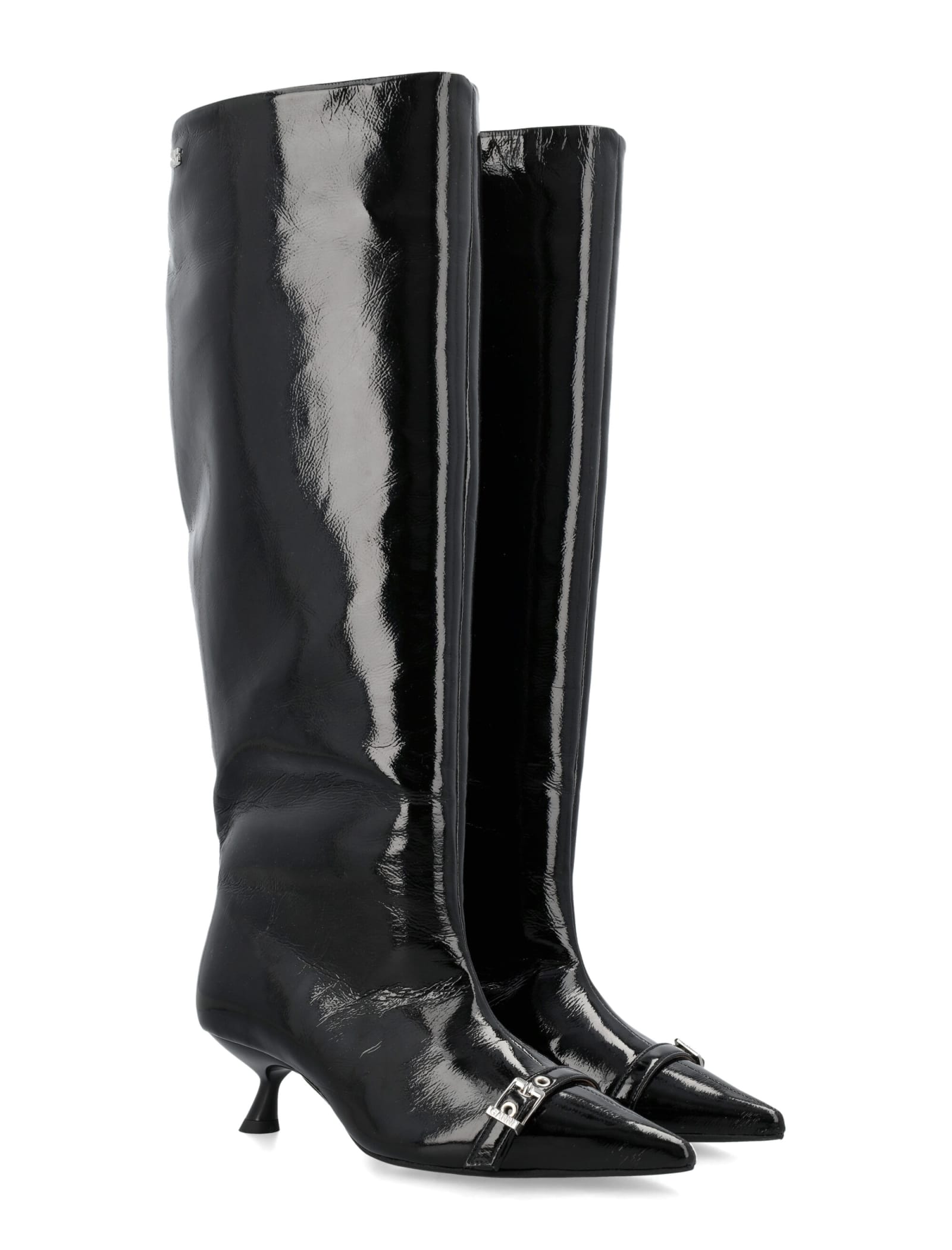 Ganni Women's Eyelets Slouchy High Shaft Boot In Black
