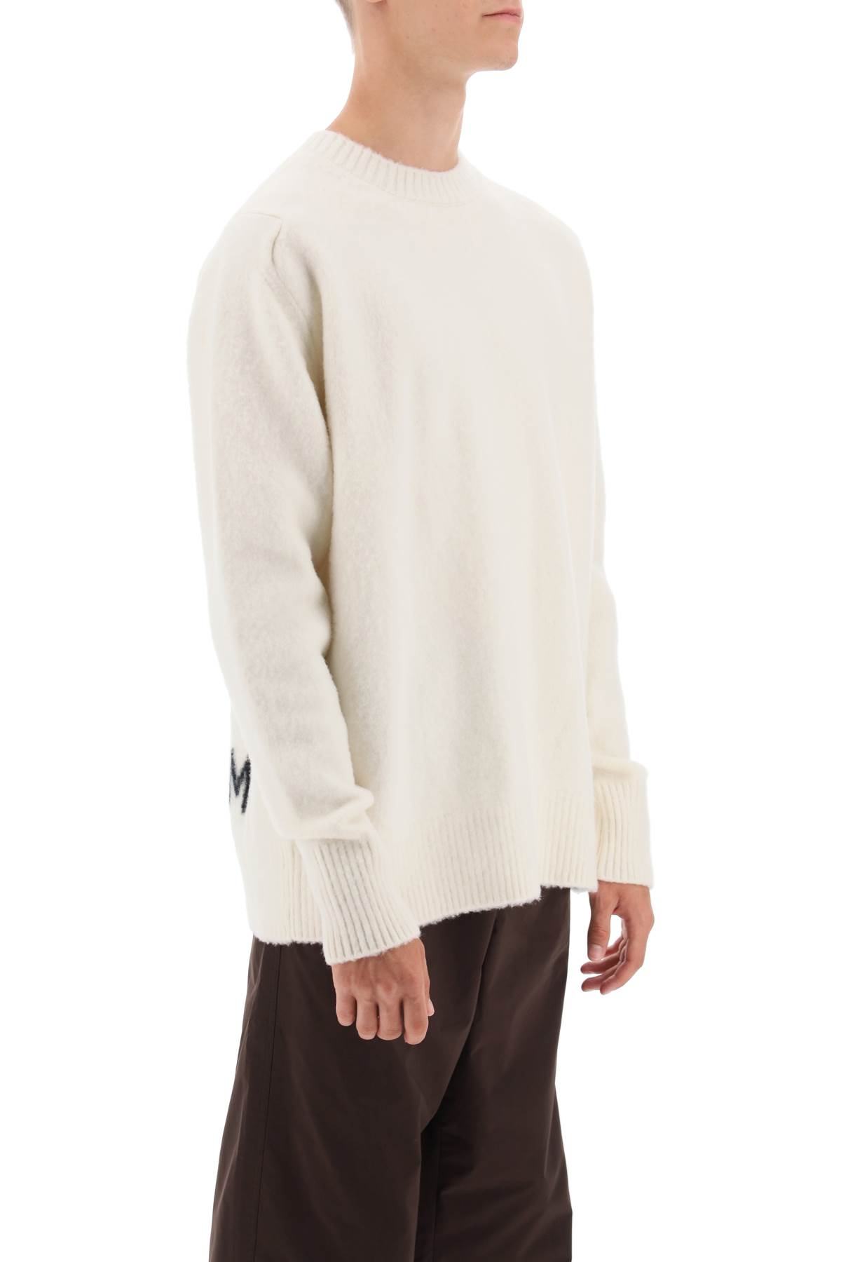 Shop Oamc Wool Sweater With Jacquard Logo In Natural White (white)