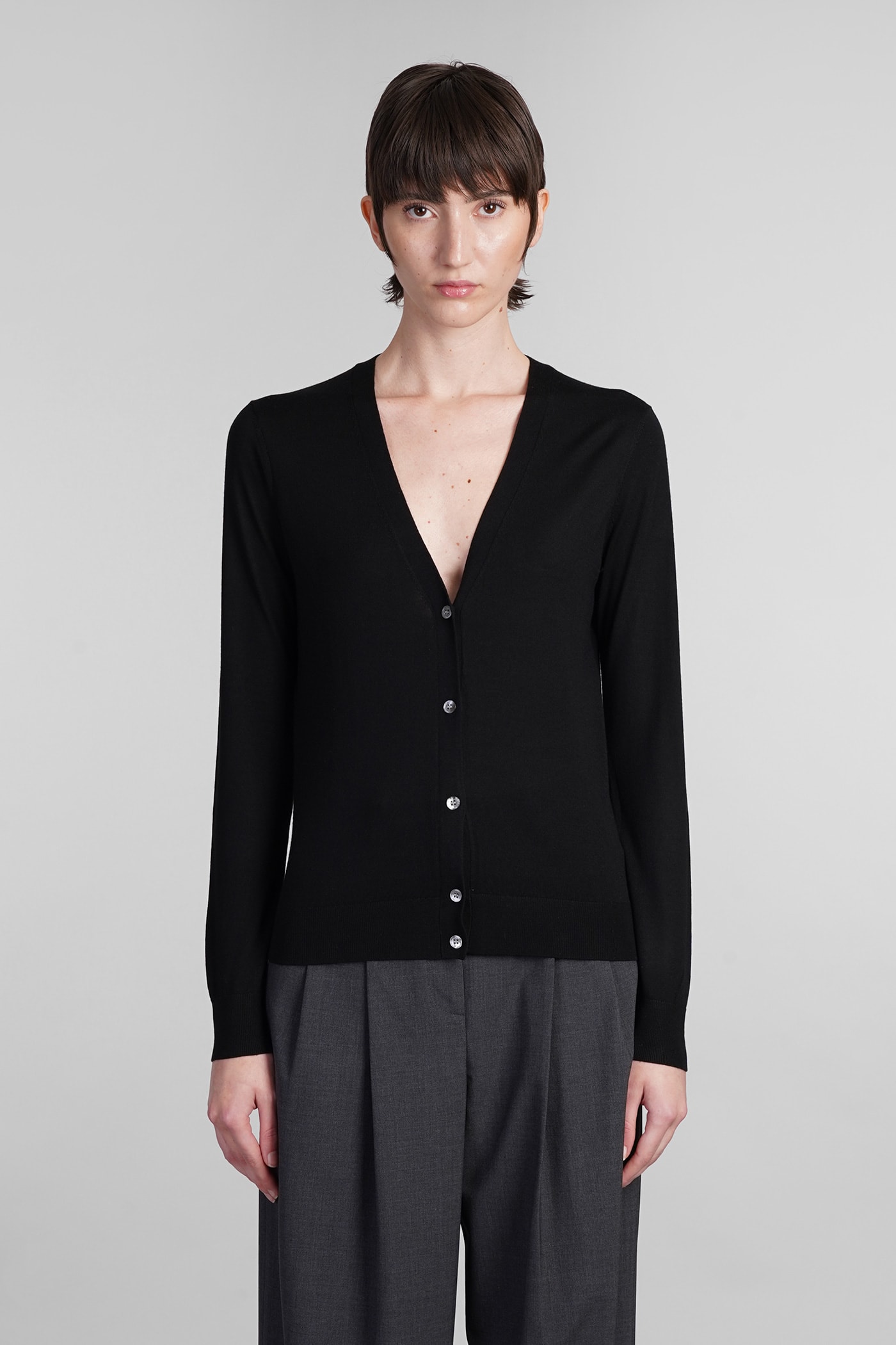 Shop Theory Cardigan In Black Wool