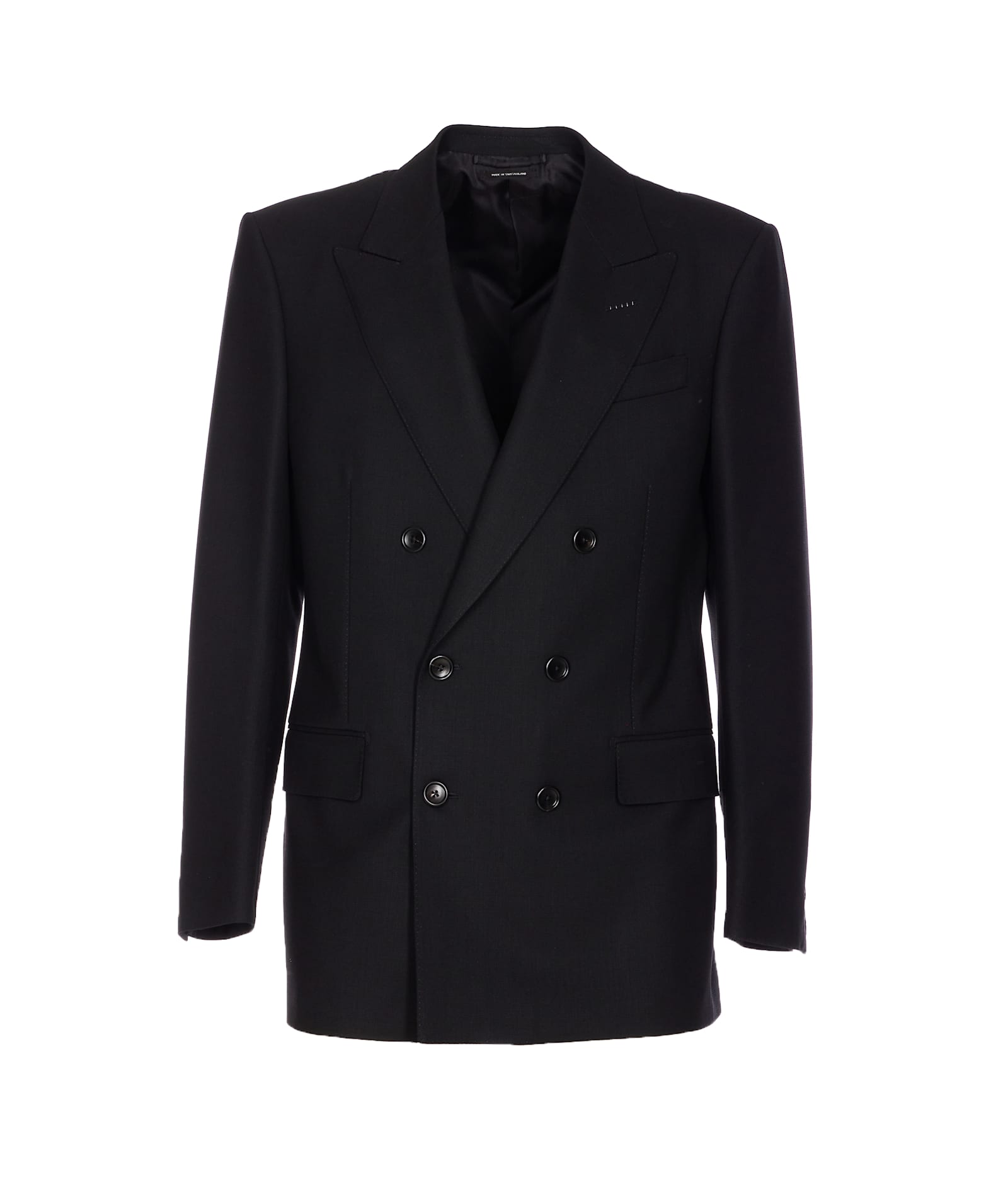 Tom Ford Slim-fit Double-breasted Wool-crepe Suit Jacket In Black