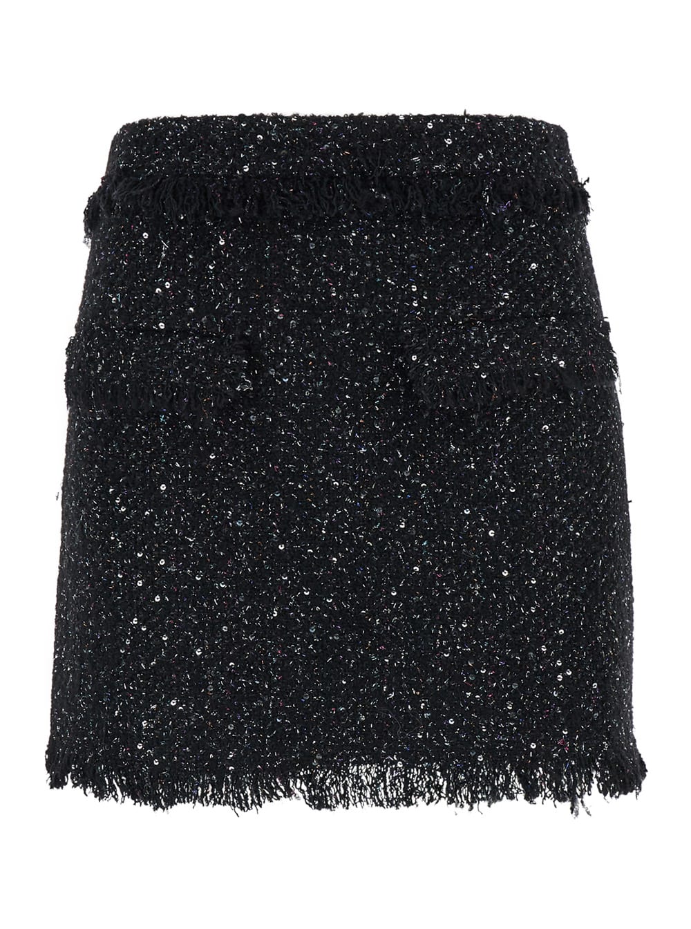 Shop Msgm Black Mini-skirt With Multicolor Sequins In Fringed Fabric Woman