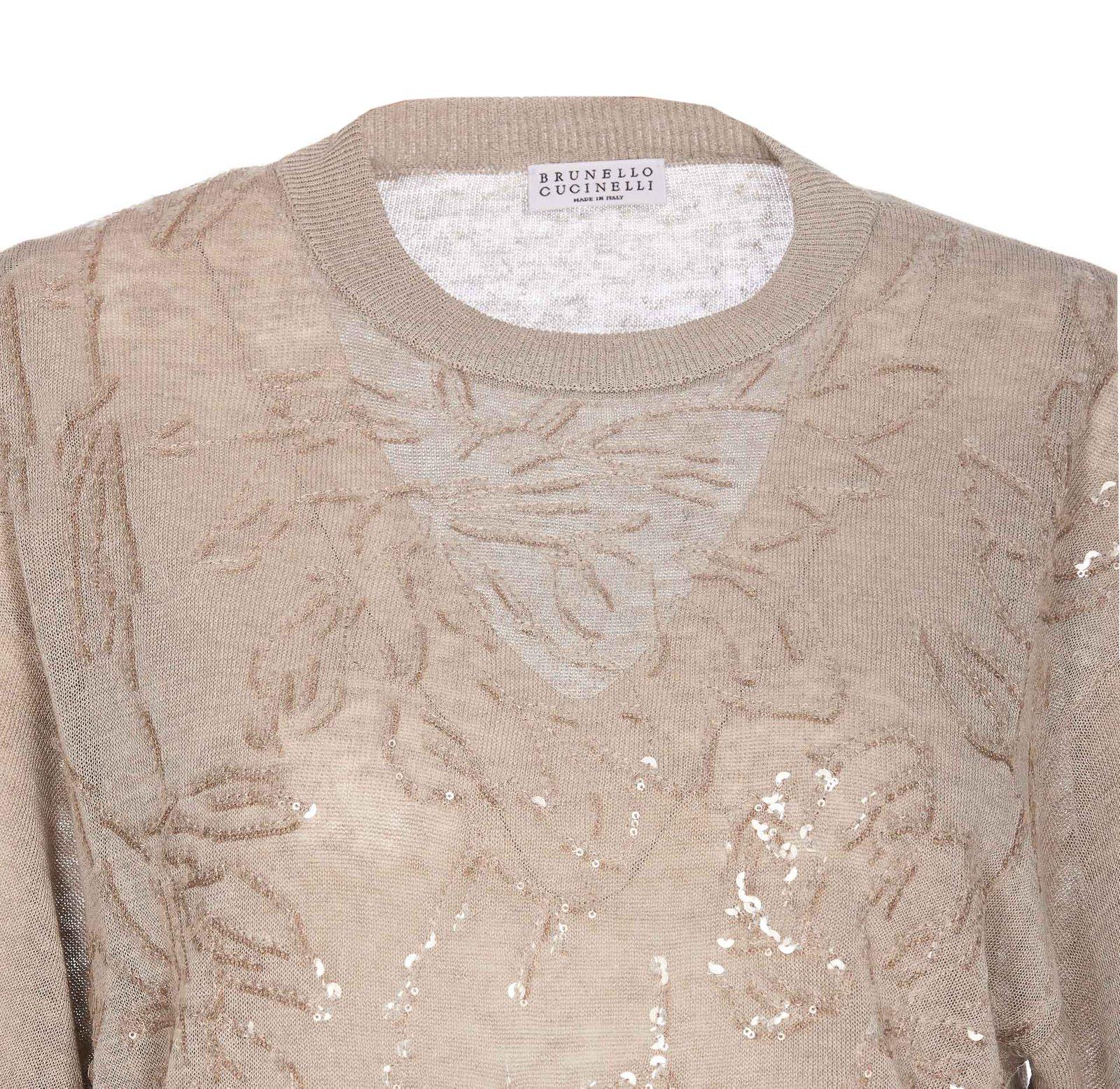 Brunello Cucinelli Sequin-embellished Fine-knit Top In Lessive`