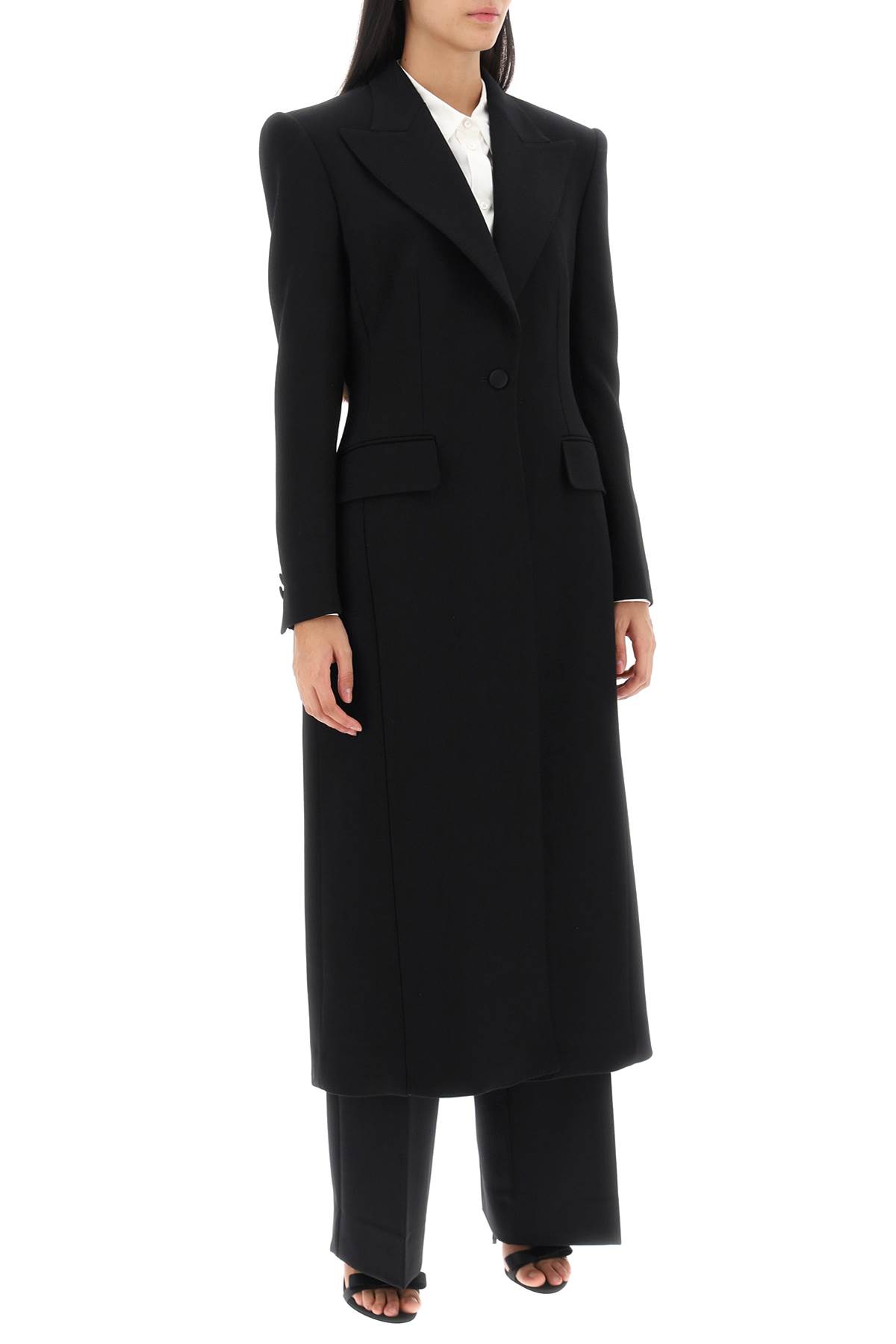 Shop Dolce & Gabbana Wool Cady Shaped Coat In Black