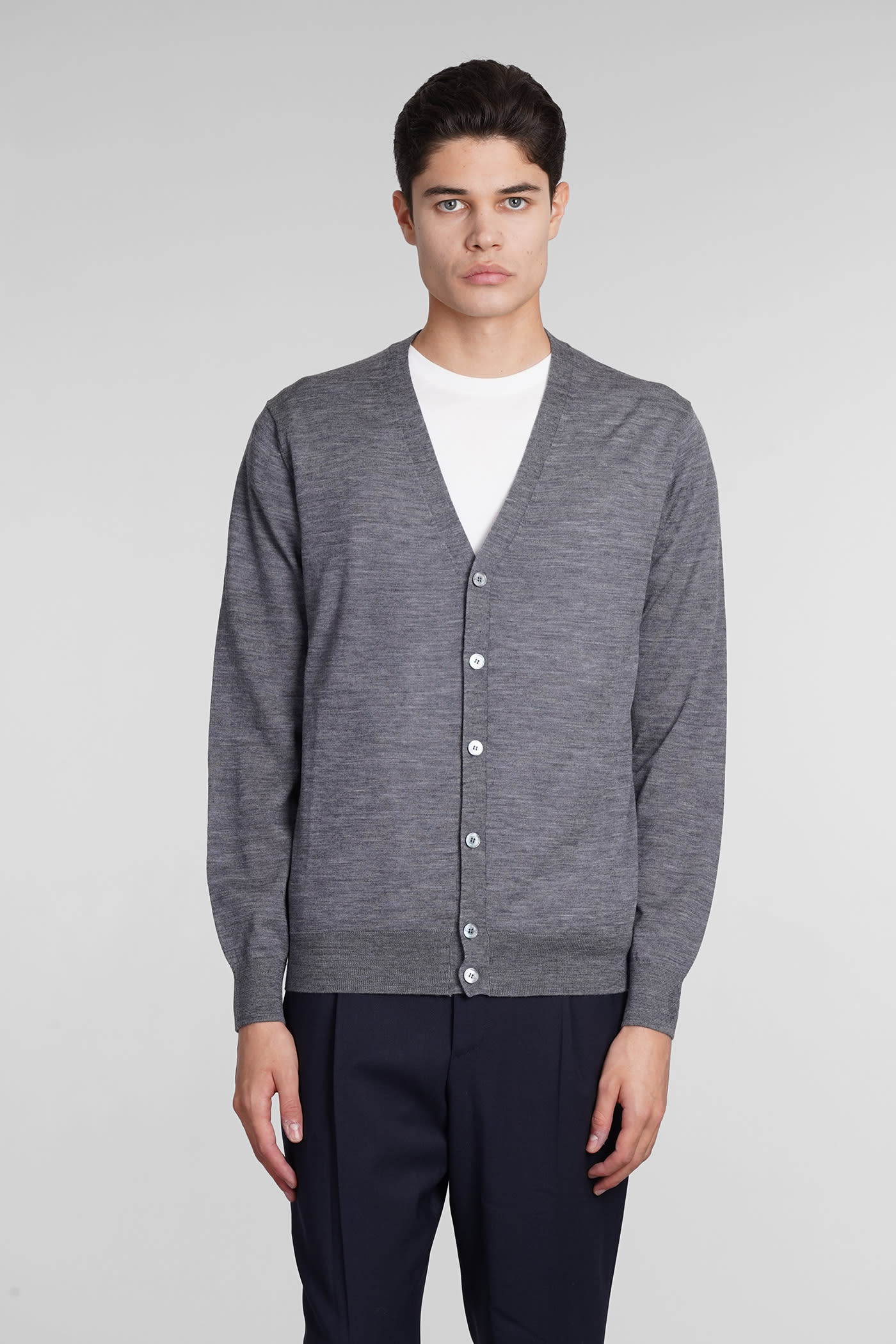 Shop Ballantyne Cardigan In Grey Wool