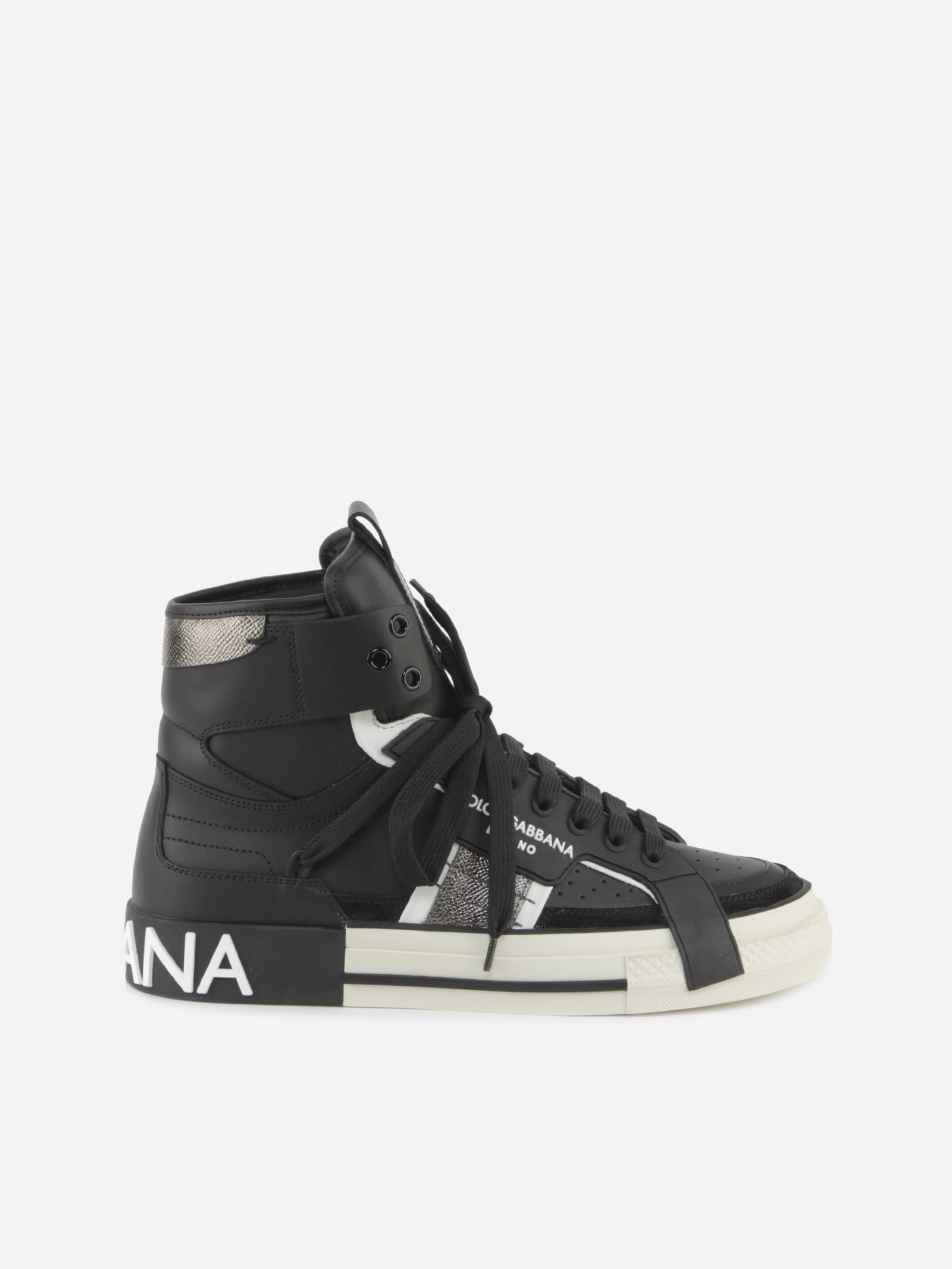 Calfskin 2.zero Custom High-top Trainers With Contrasting Details In Nero
