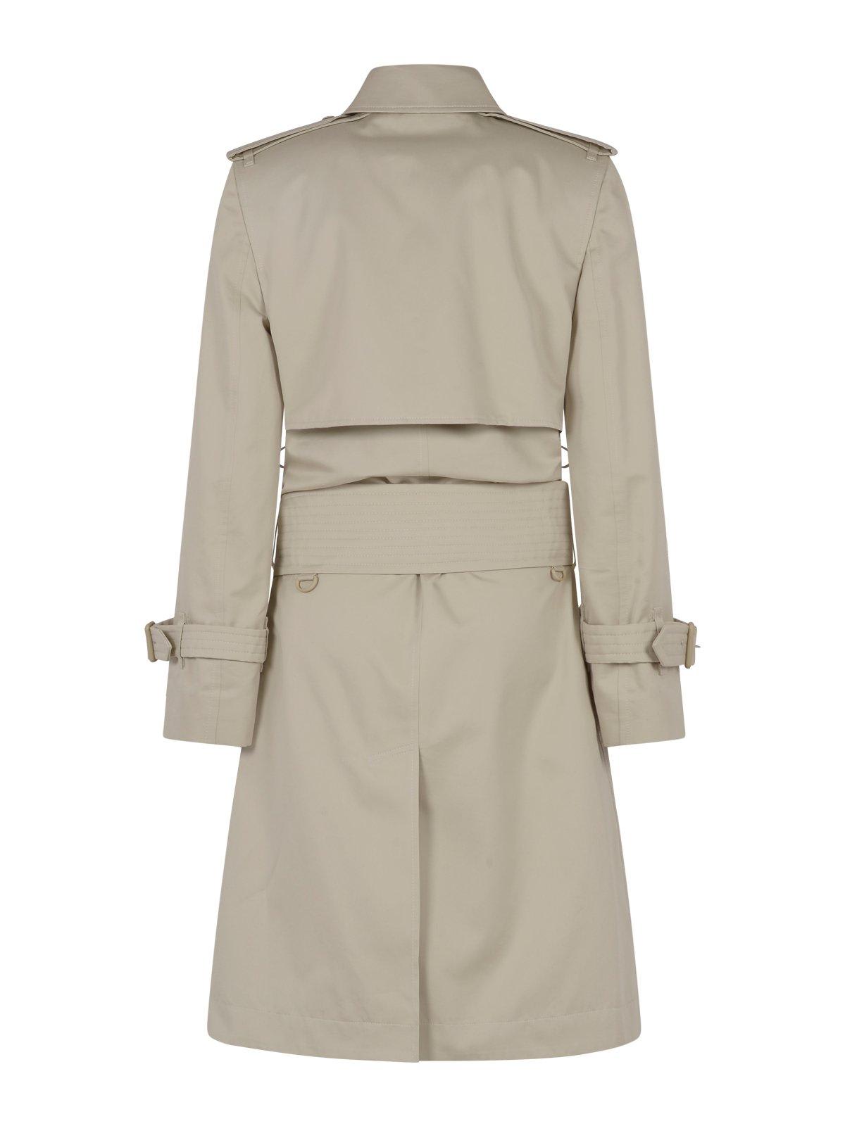 Shop Burberry Mid-length Belted Trench Coat In Oat