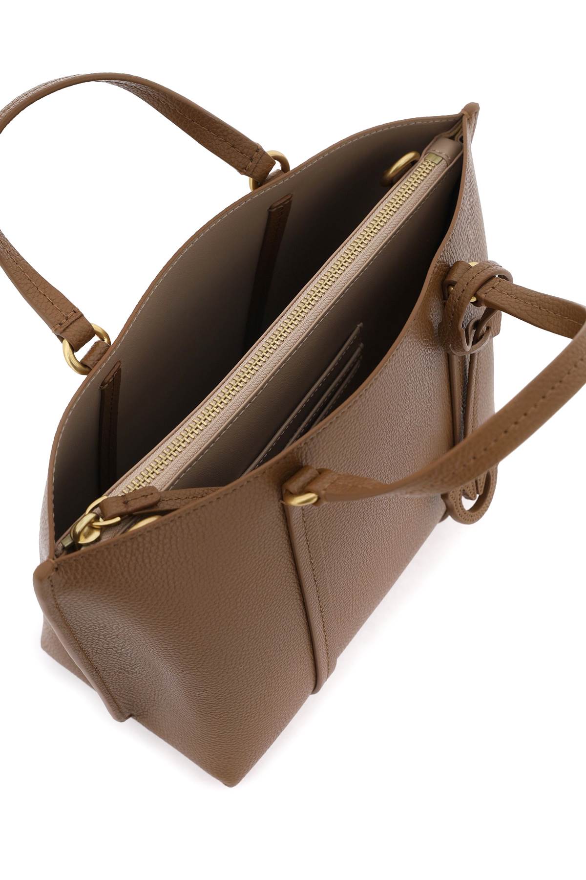 Shop Pinko Carrie Shopper Classic Handbag In Marone Leone Antique Gold (brown)