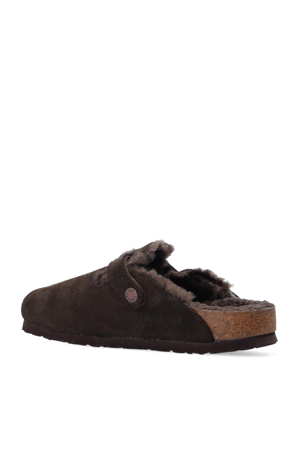 Birkenstock Boston Vl Suede Slides In Nude