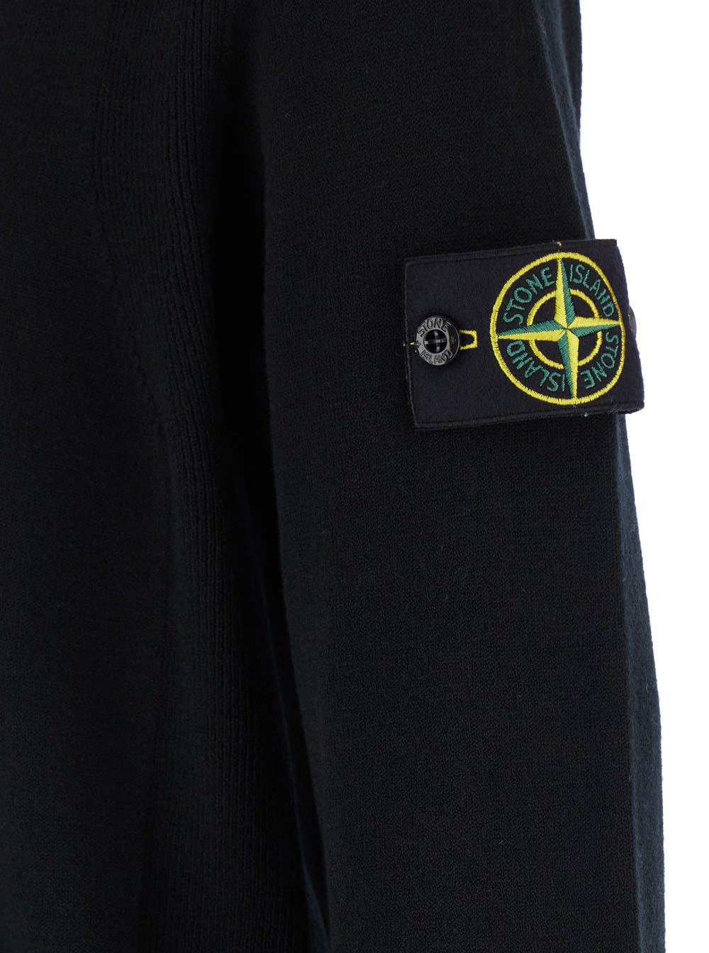 Shop Stone Island Black Sweater With Logo Patch And Ribbed Trim In Wool Blend Man