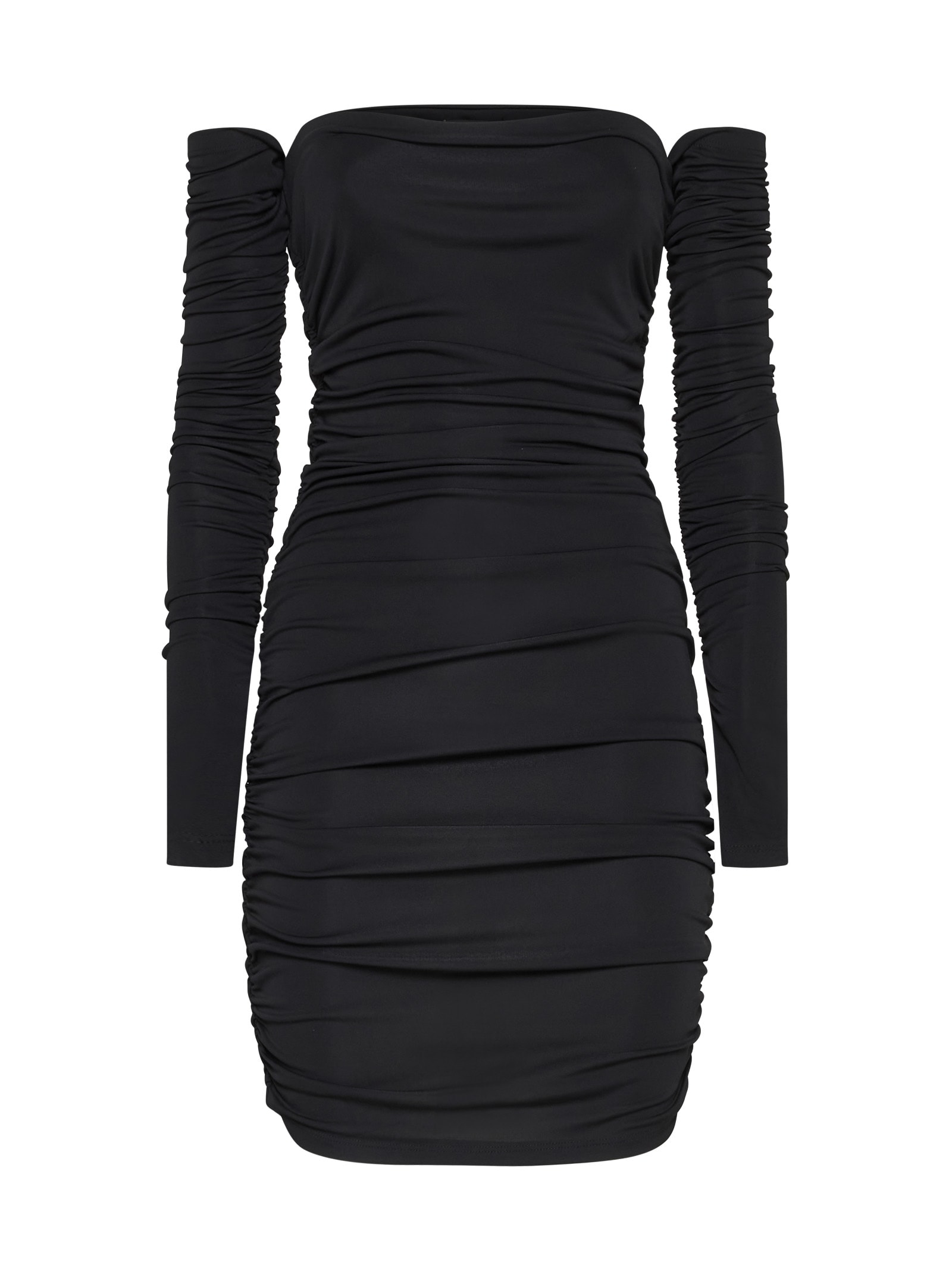 The Andamane Mini Dress With Off-shoulder Design And Draped Sides In Black