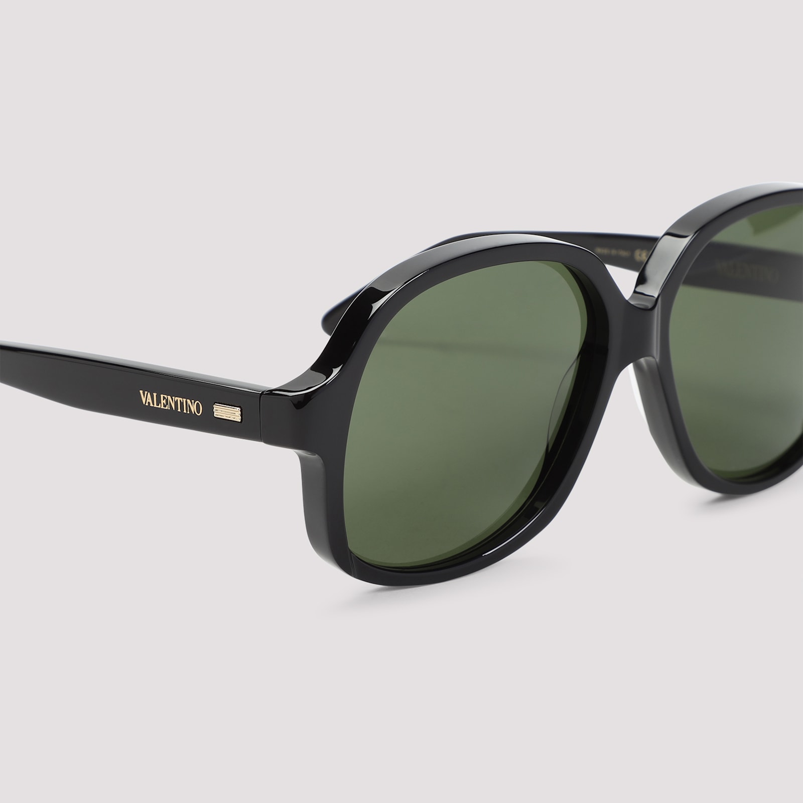 Valentino Vintage Black Acetate Sunglasses With Gold-tone Detail In Blk Gld