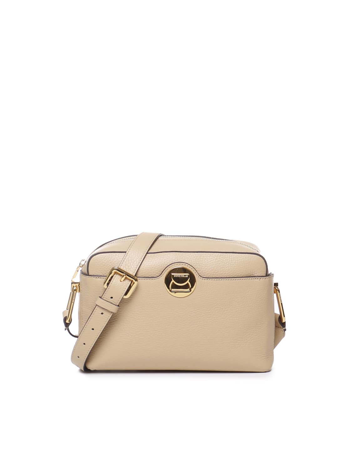 Shop Coccinelle Borsa Liya In Pelle A Grana Con Tracolla In Beige