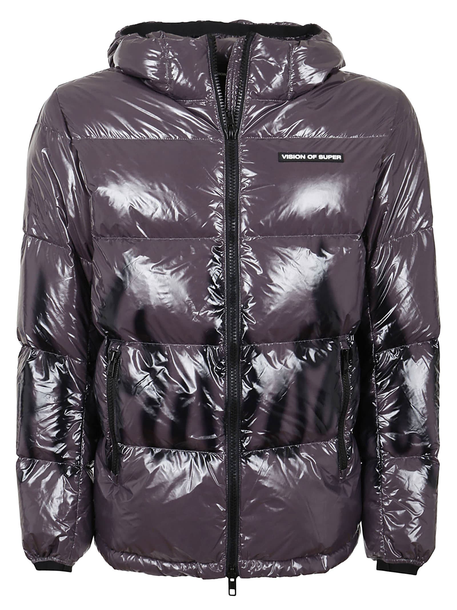 Vision of Super Grey Glossy Puffy Outwear With Black Flames