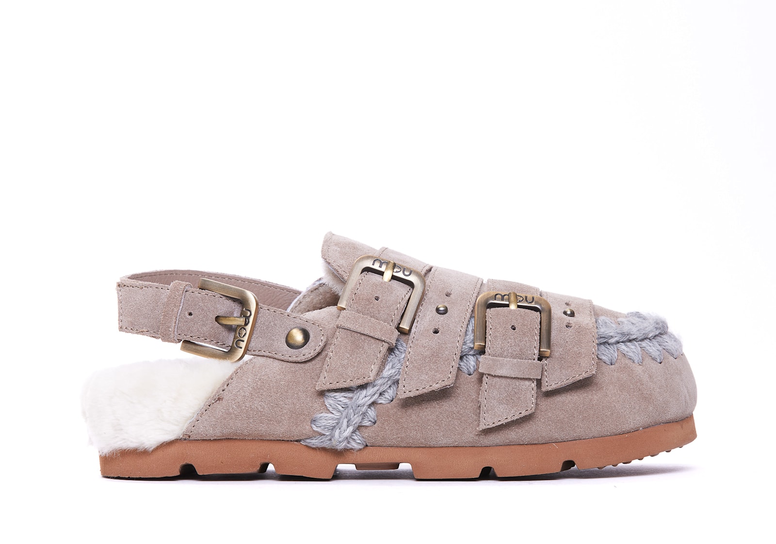 Shop Mou Winter Bio Belts Clogs In Beige