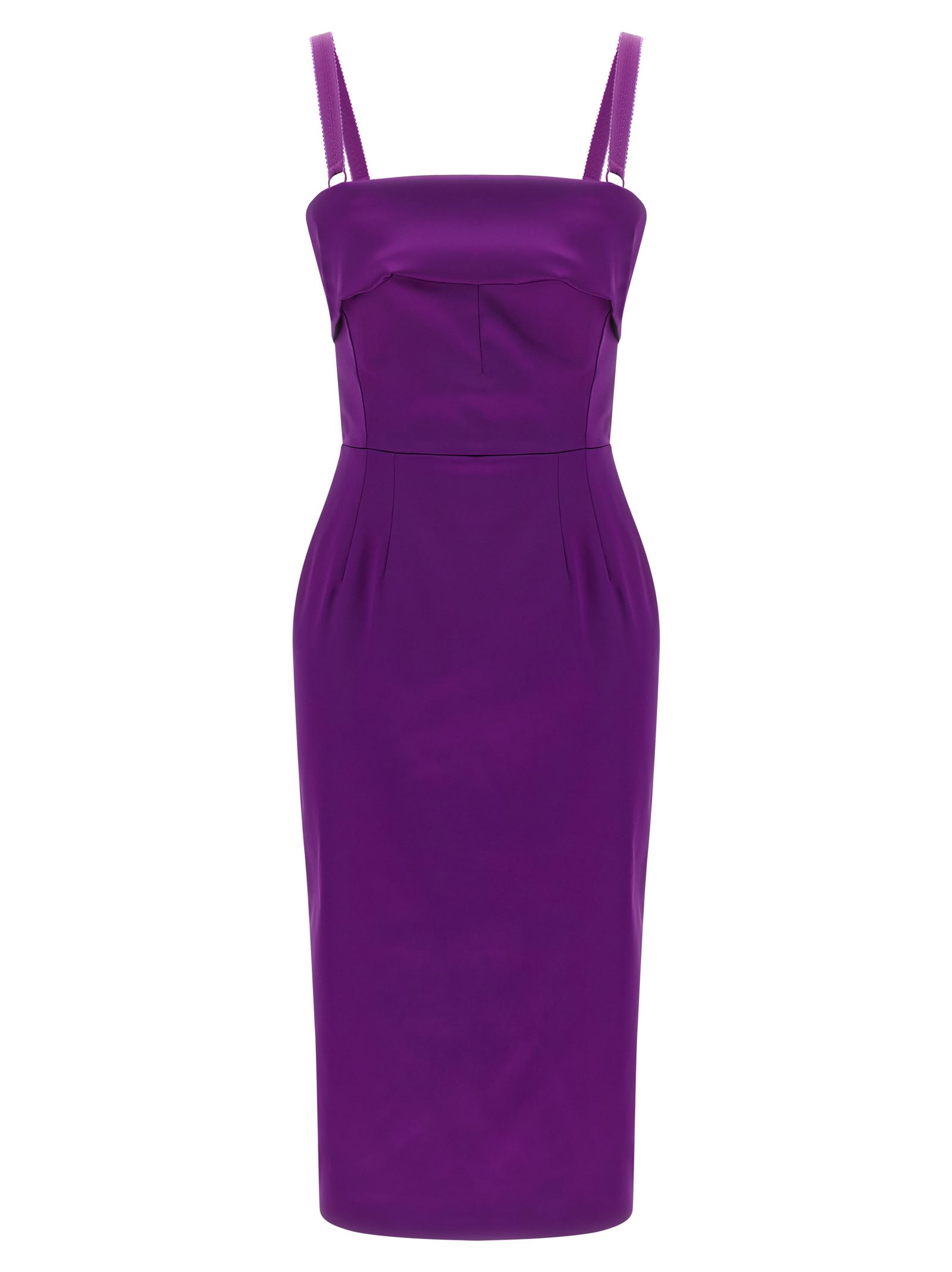 Dolce & Gabbana Spaghetti Strap Fitted Dress With Front Slit In Purple