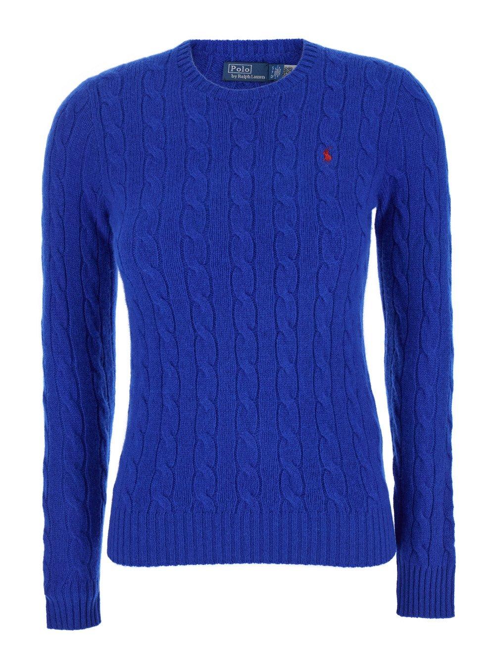 Shop Ralph Lauren Pony Embroidered Cable-knit Jumper In Blue