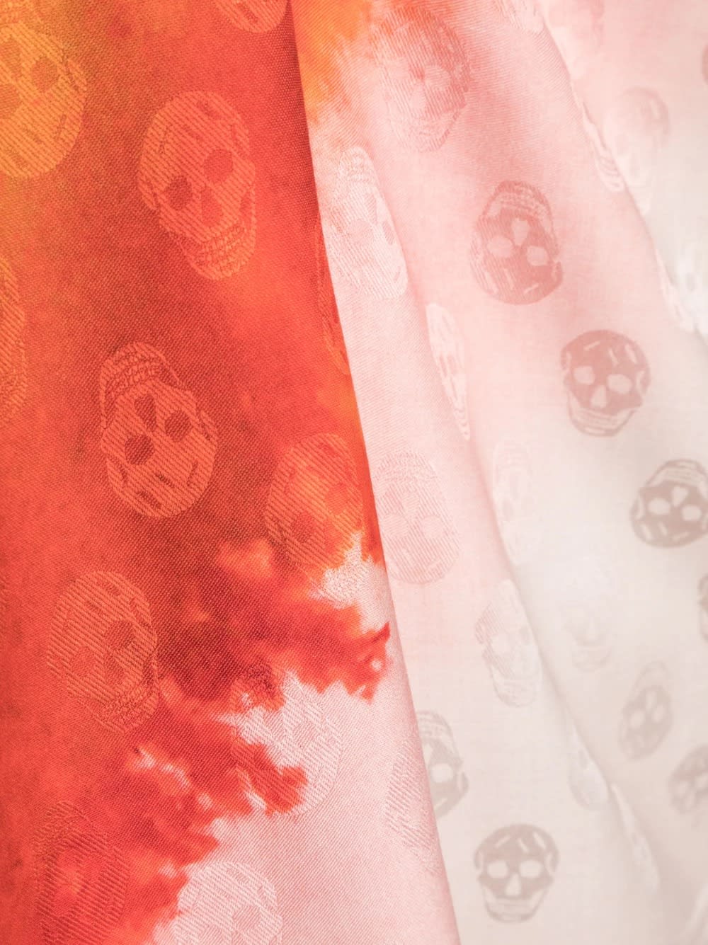 Shop Alexander Mcqueen Pink And Orange Scarf With Skull Pattern