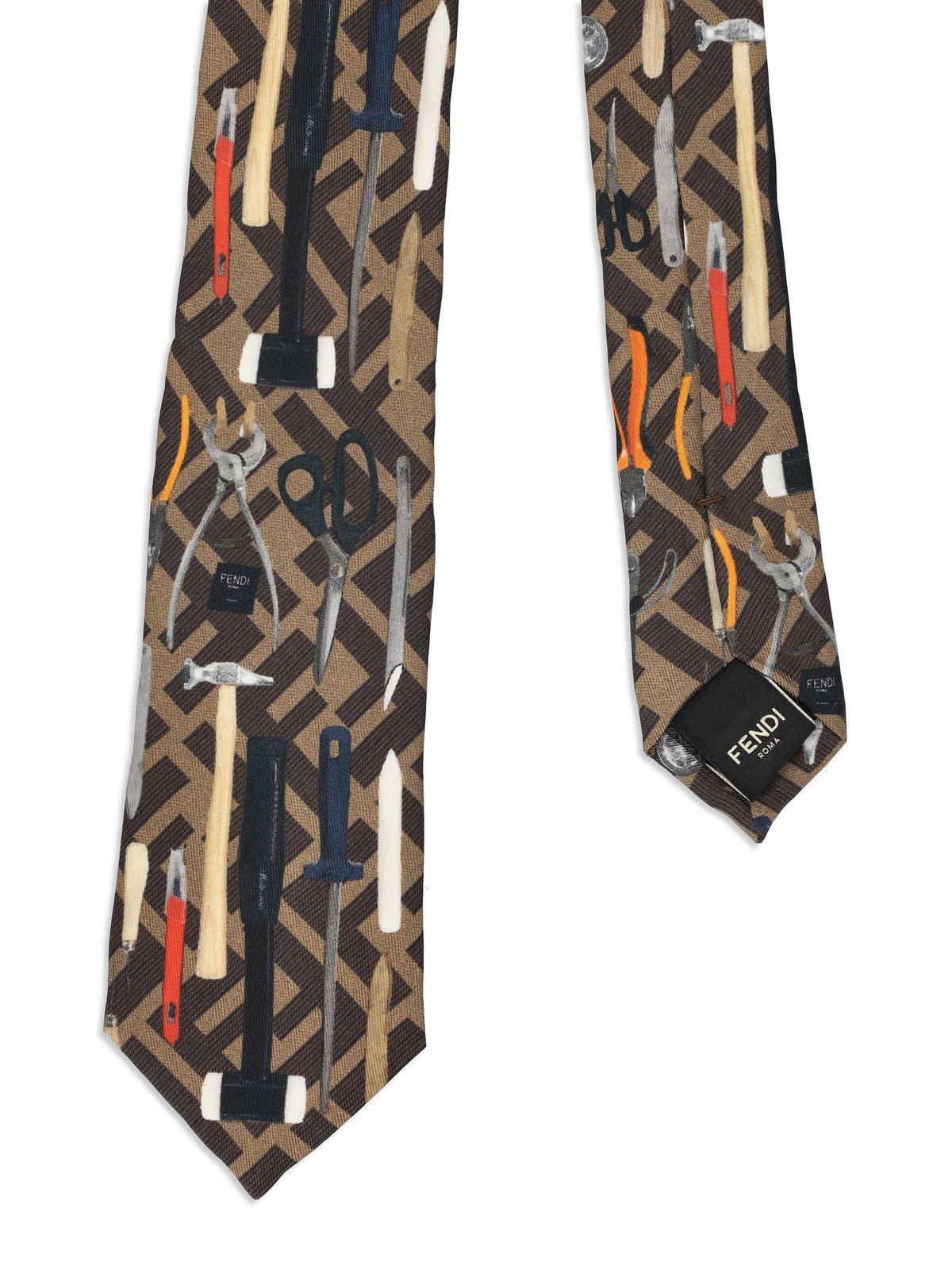 Shop Fendi Ff Jacquard Tie In Zucca Multicolor