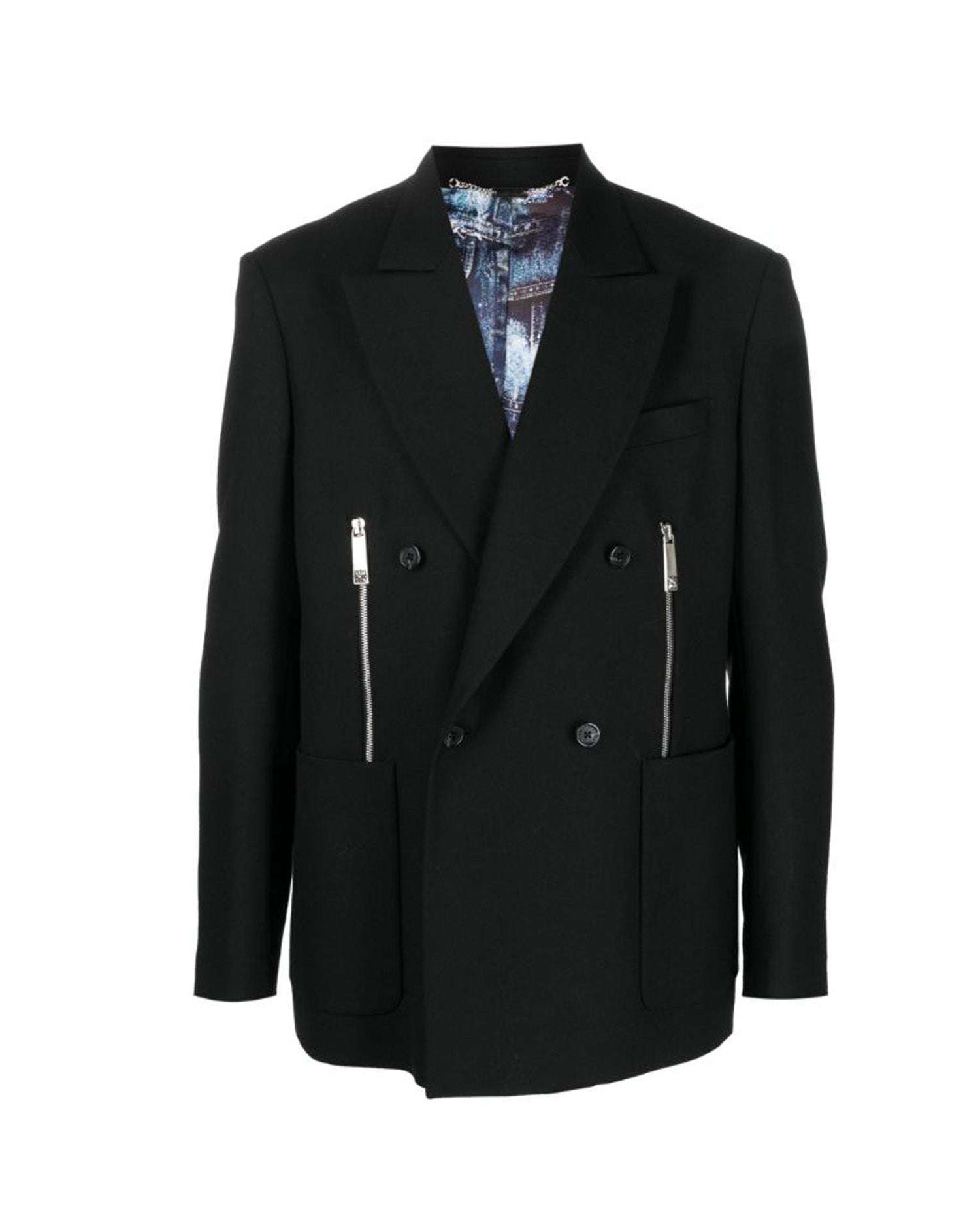 Shop John Richmond Double-breasted Blazer In 100% Virgin Wool With Contrasting Zip In Nero