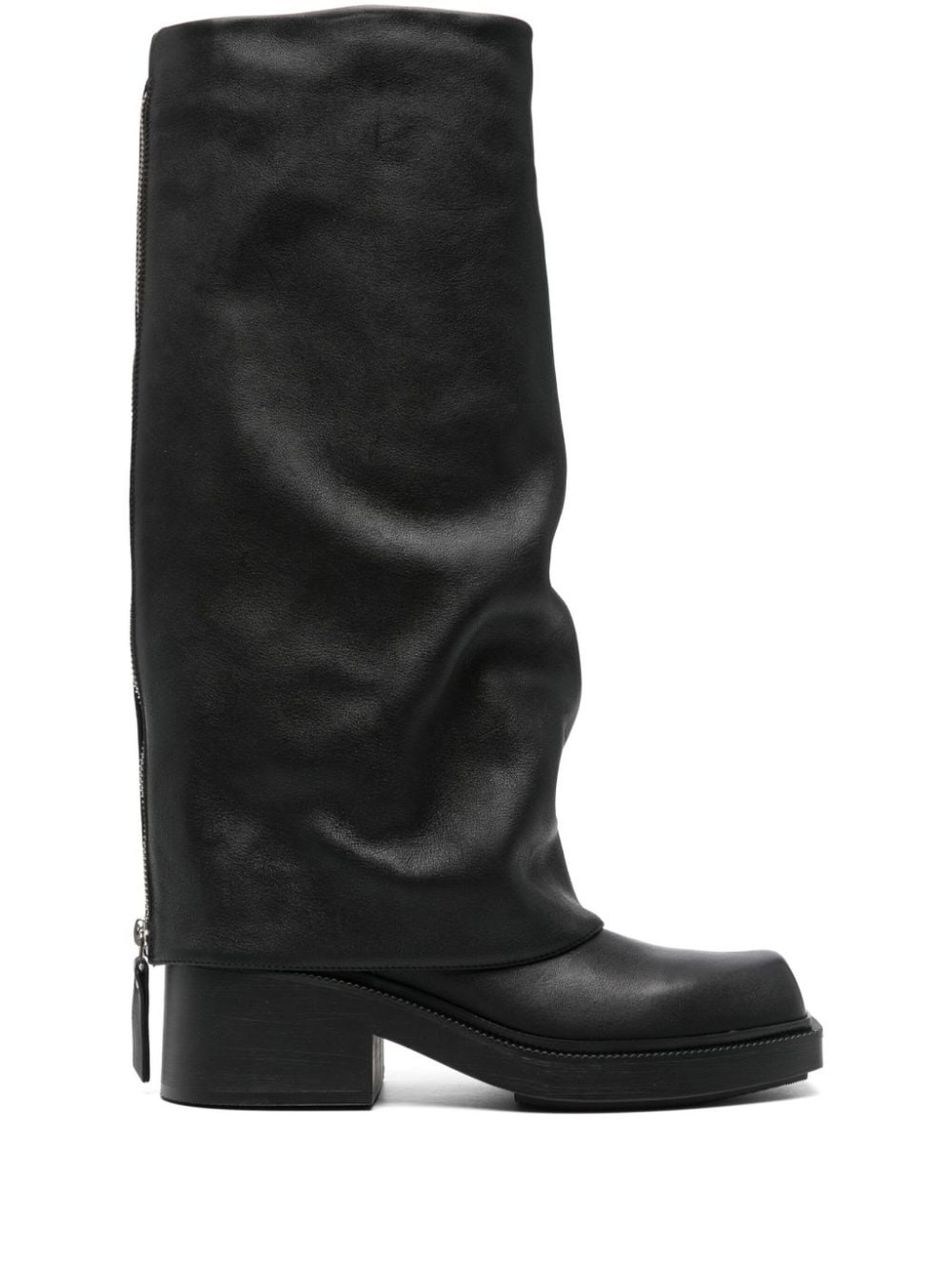 VIC MATIE BLACK CALF LEATHER FRAY BOOTS 