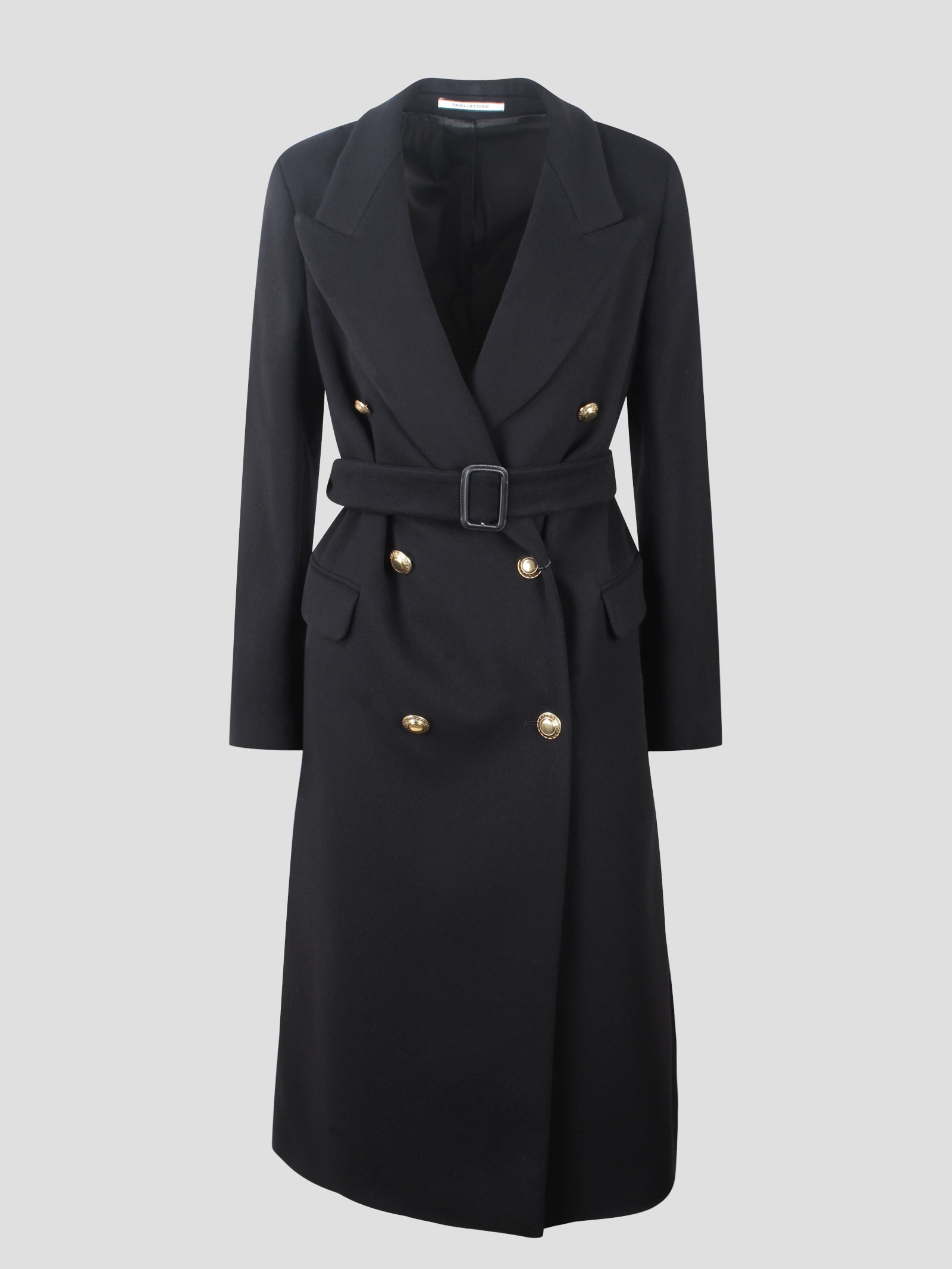 Tagliatore Waist Belted Long Length Jacket In Black